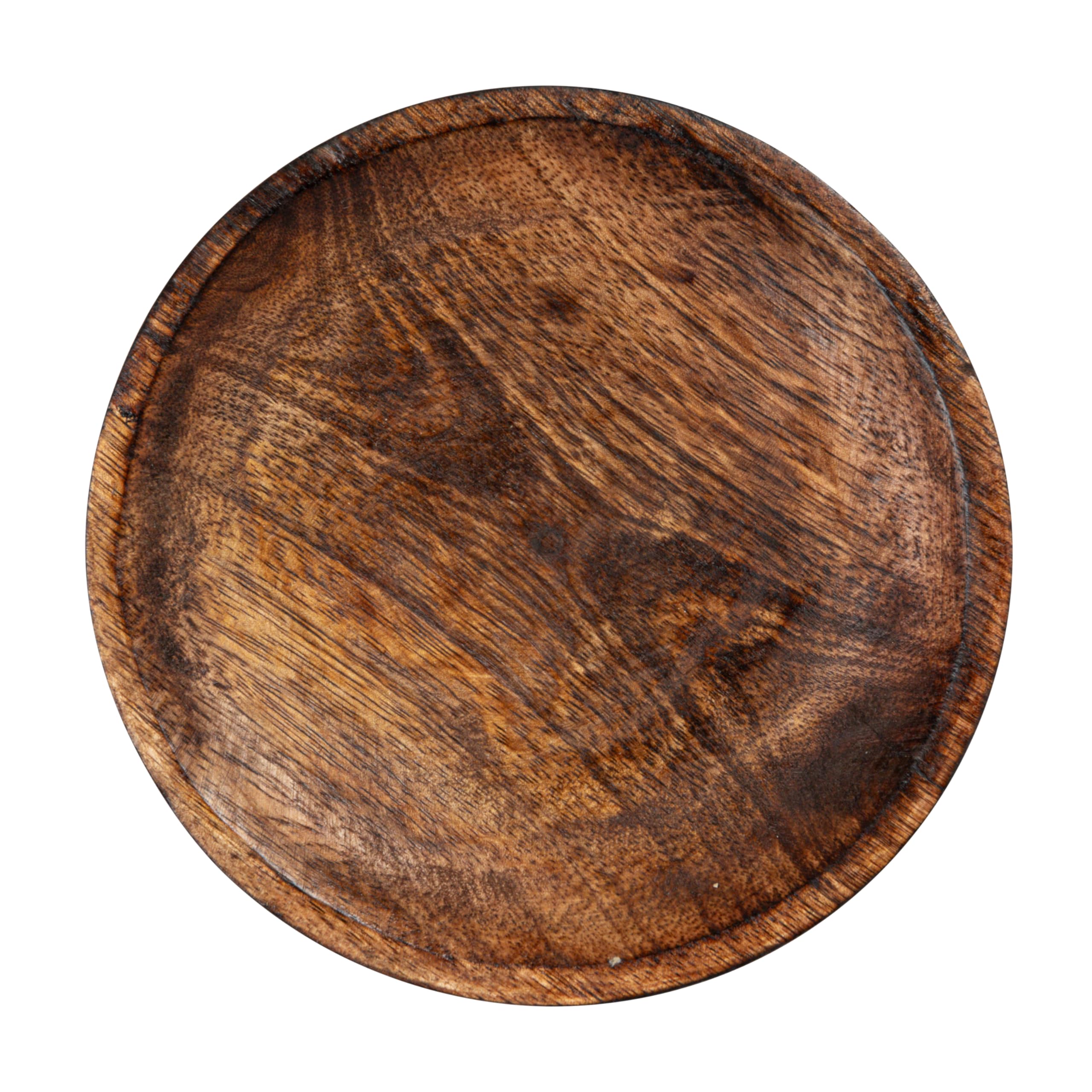 5.25 Inches Round Hand-Carved Mango Wood Dish, Burnt Finish - Image 5