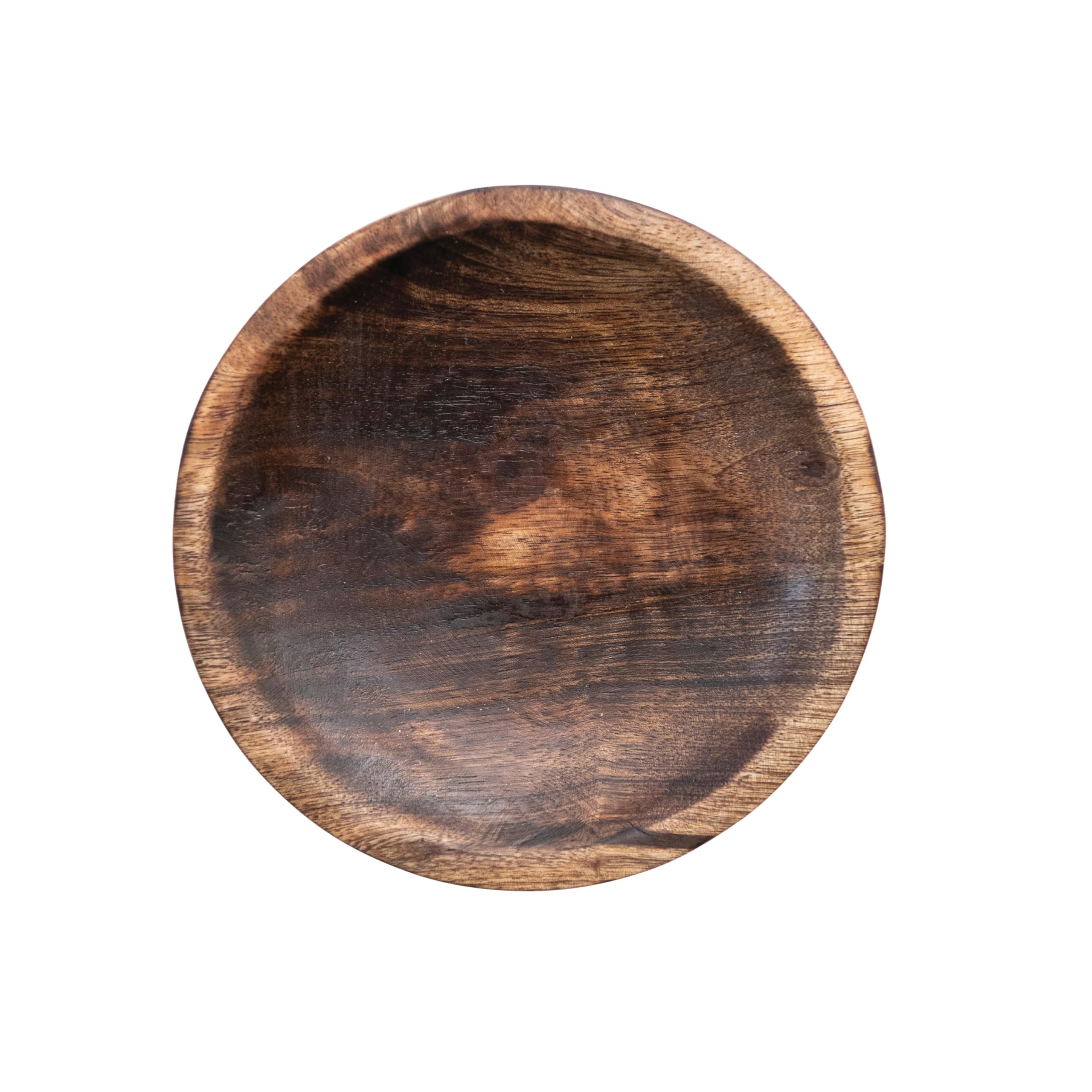 5.25 Inches Round Hand-Carved Mango Wood Dish, Burnt Finish - Image 6
