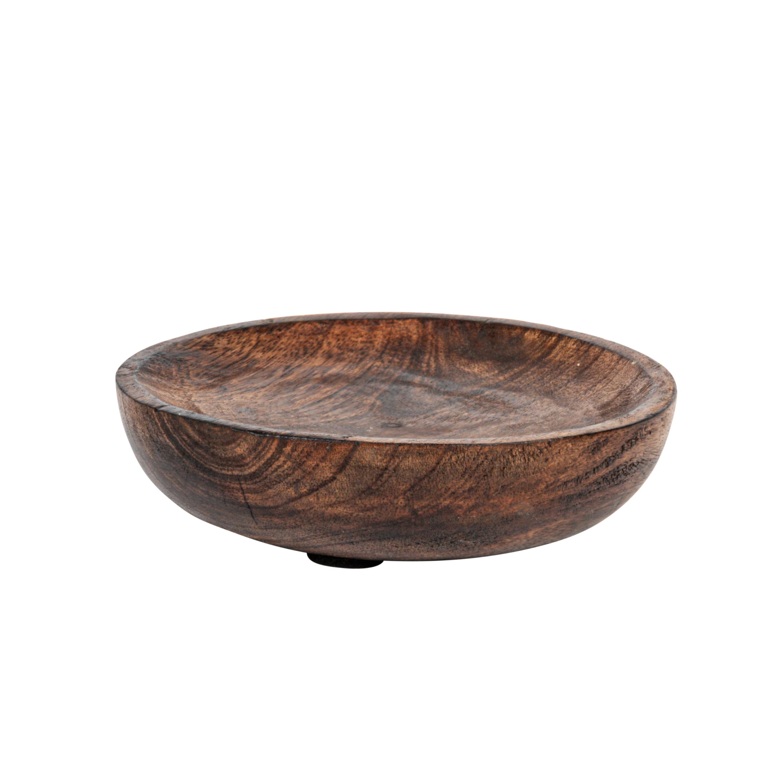5.25 Inches Round Hand-Carved Mango Wood Dish, Burnt Finish - Image 8