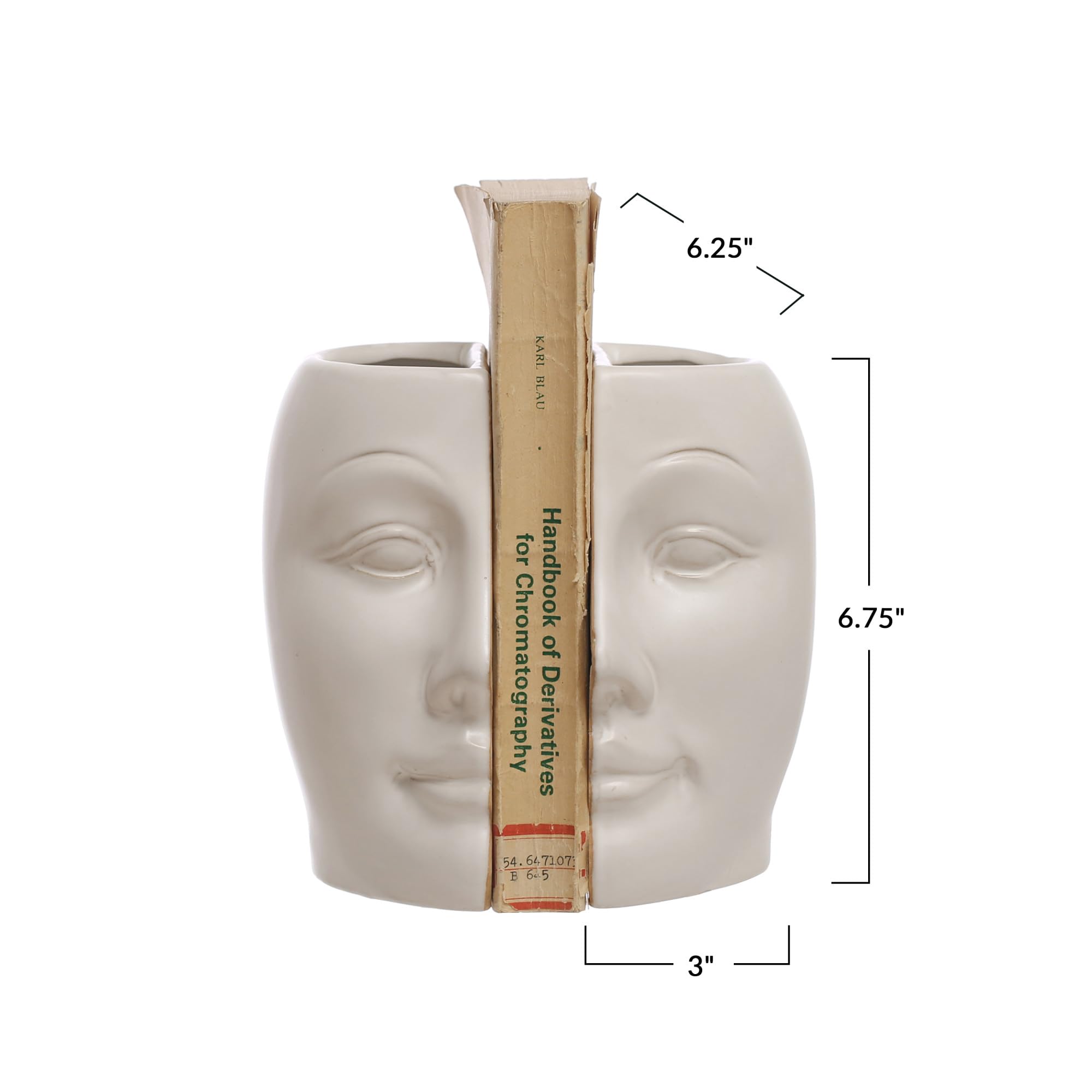 6.75 Inches Sculpted Stoneware Face Vases with Reactive Glaze, White, Set of 2 - Image 3
