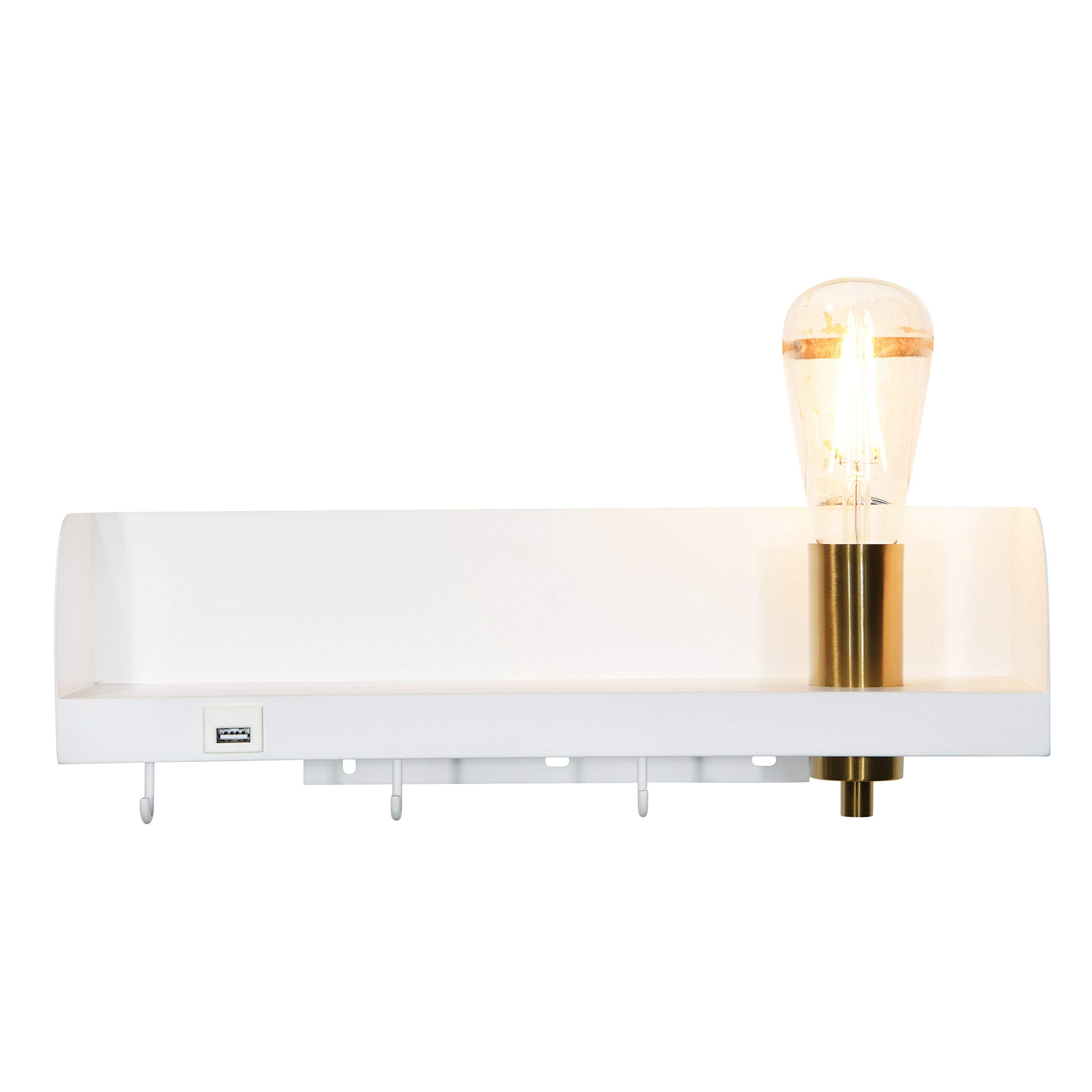 Bloomingville 15.75 in.W Metal Wall Shelf with Light, USP, and 3 Hooks - Image 10