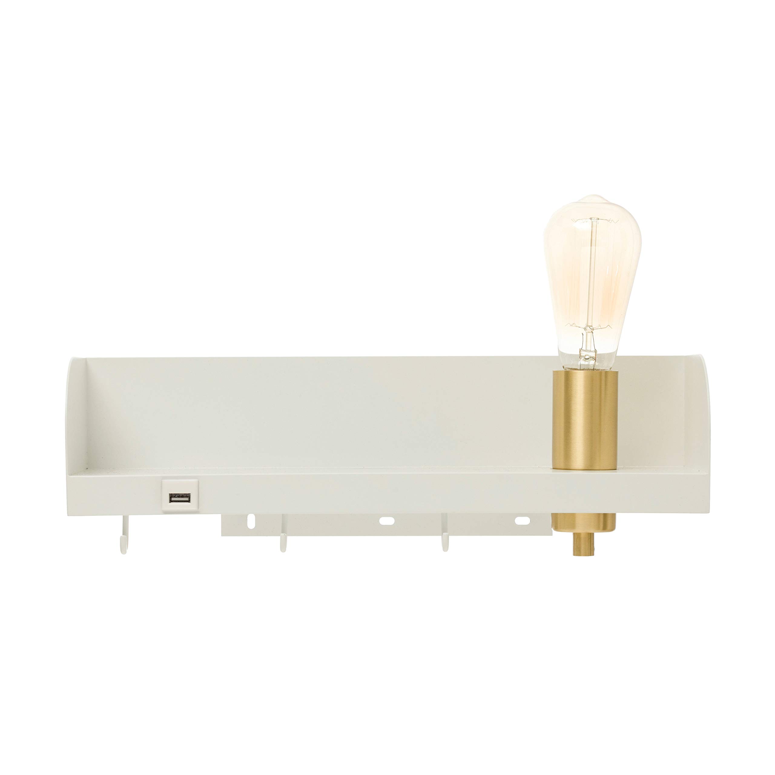 Bloomingville 15.75 in.W Metal Wall Shelf with Light, USP, and 3 Hooks - Image 3