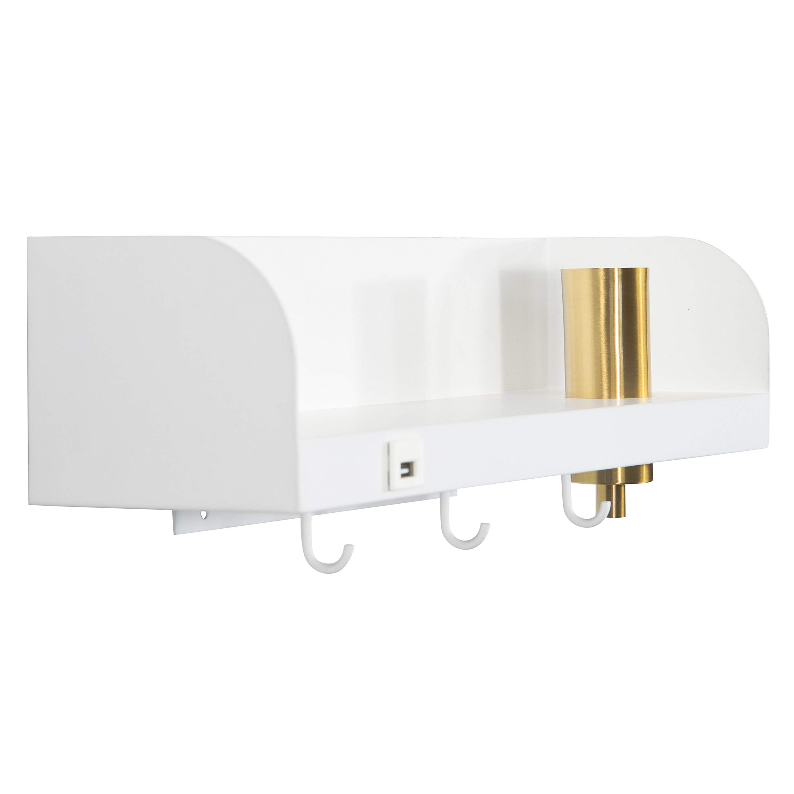 Bloomingville 15.75 in.W Metal Wall Shelf with Light, USP, and 3 Hooks - Image 8