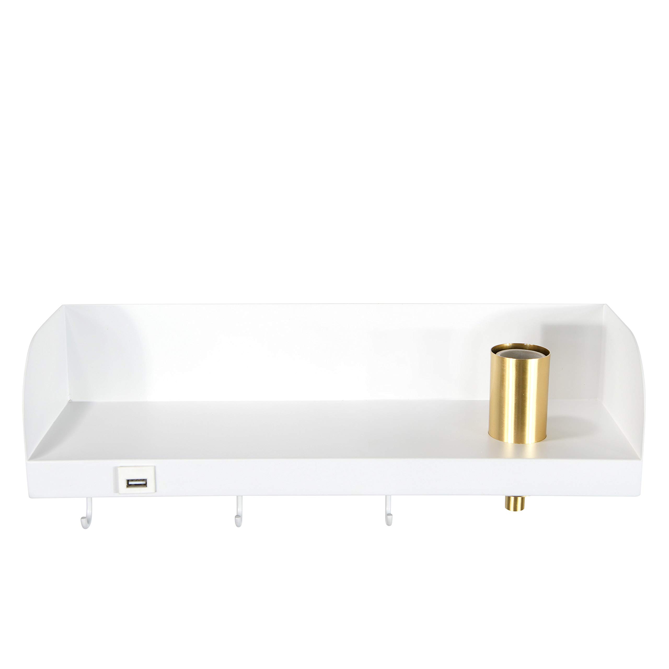 Bloomingville 15.75 in.W Metal Wall Shelf with Light, USP, and 3 Hooks - Image 9