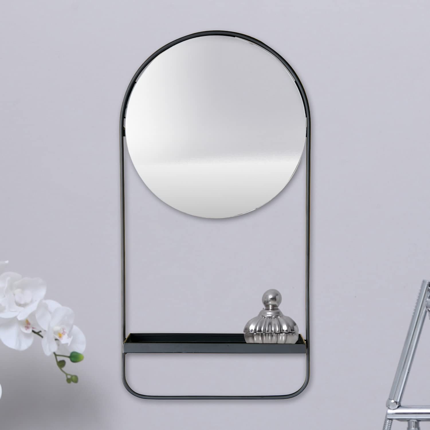 Bloomingville 23" H Metal Wall Mirror, Shelf & Hanging Rod Décor (AH1021) - Image 3