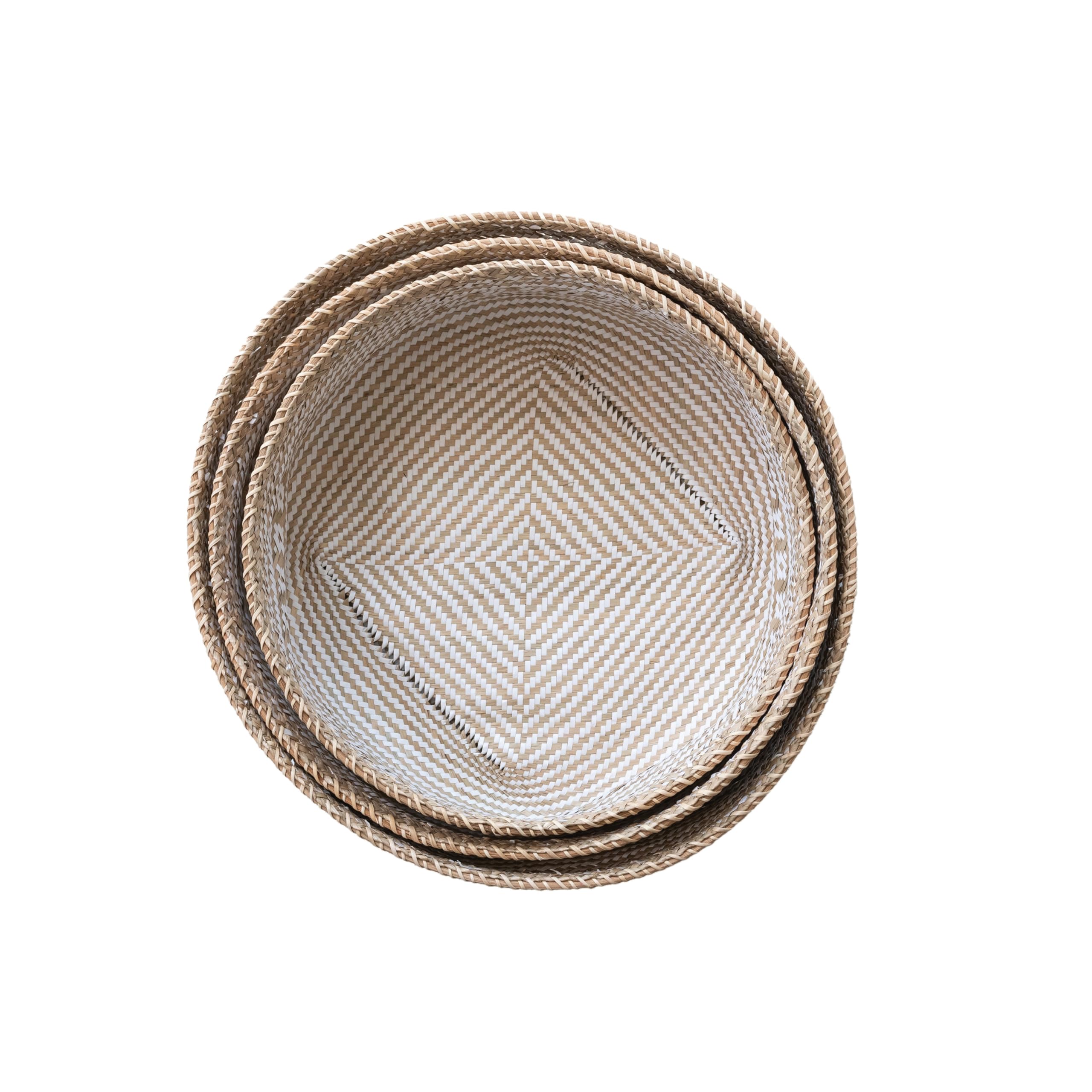 Bloomingville 3-Piece Hand-Woven Seagrass and Rattan Baskets with Pattern, White and Natural - Image 10