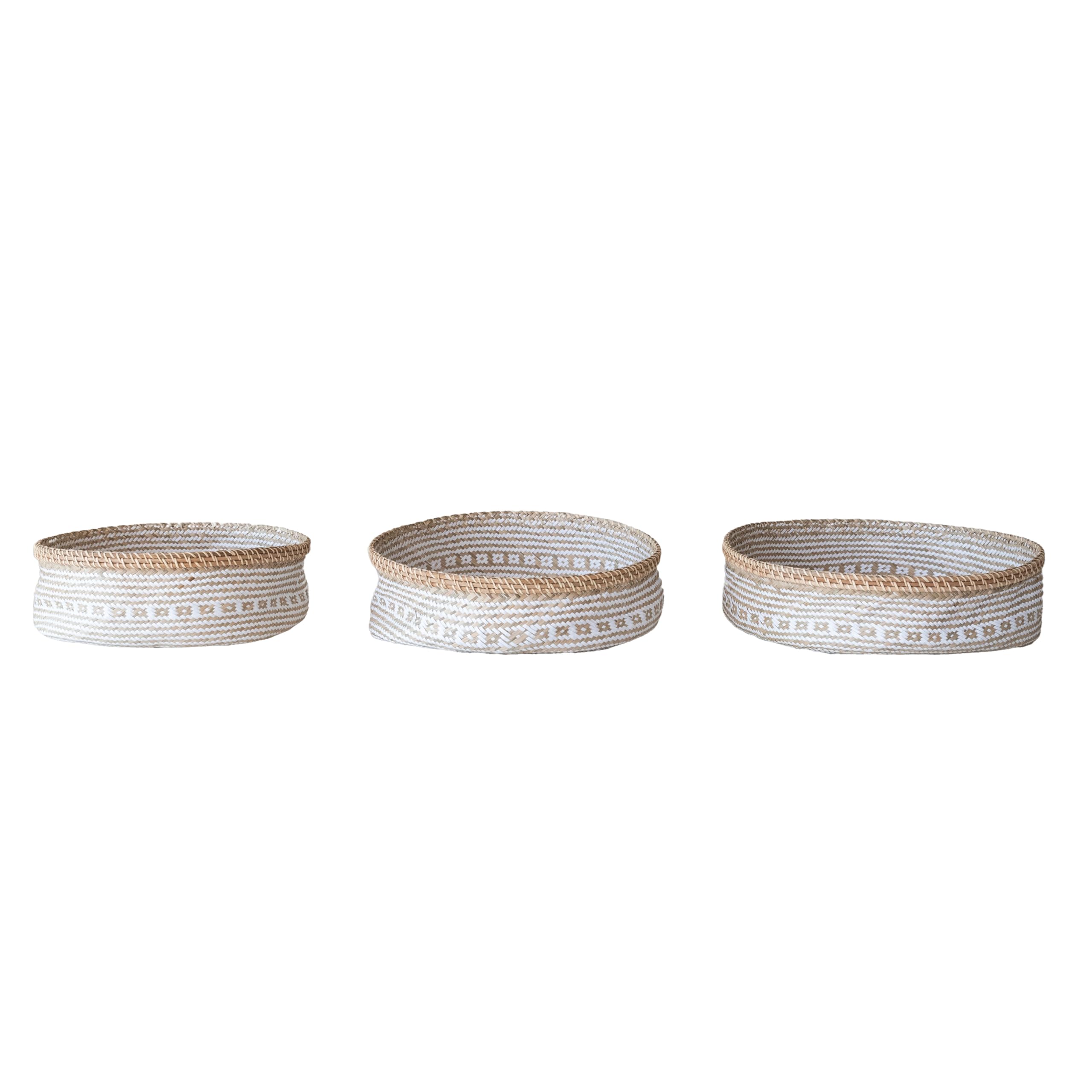 Bloomingville 3-Piece Hand-Woven Seagrass and Rattan Baskets with Pattern, White and Natural - Image 3