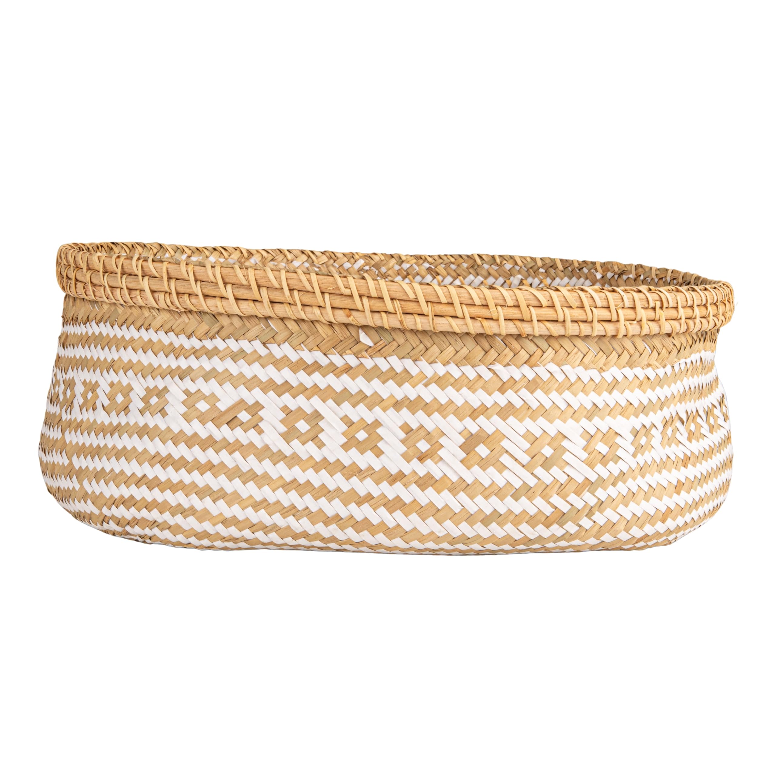 Bloomingville 3-Piece Hand-Woven Seagrass and Rattan Baskets with Pattern, White and Natural - Image 5