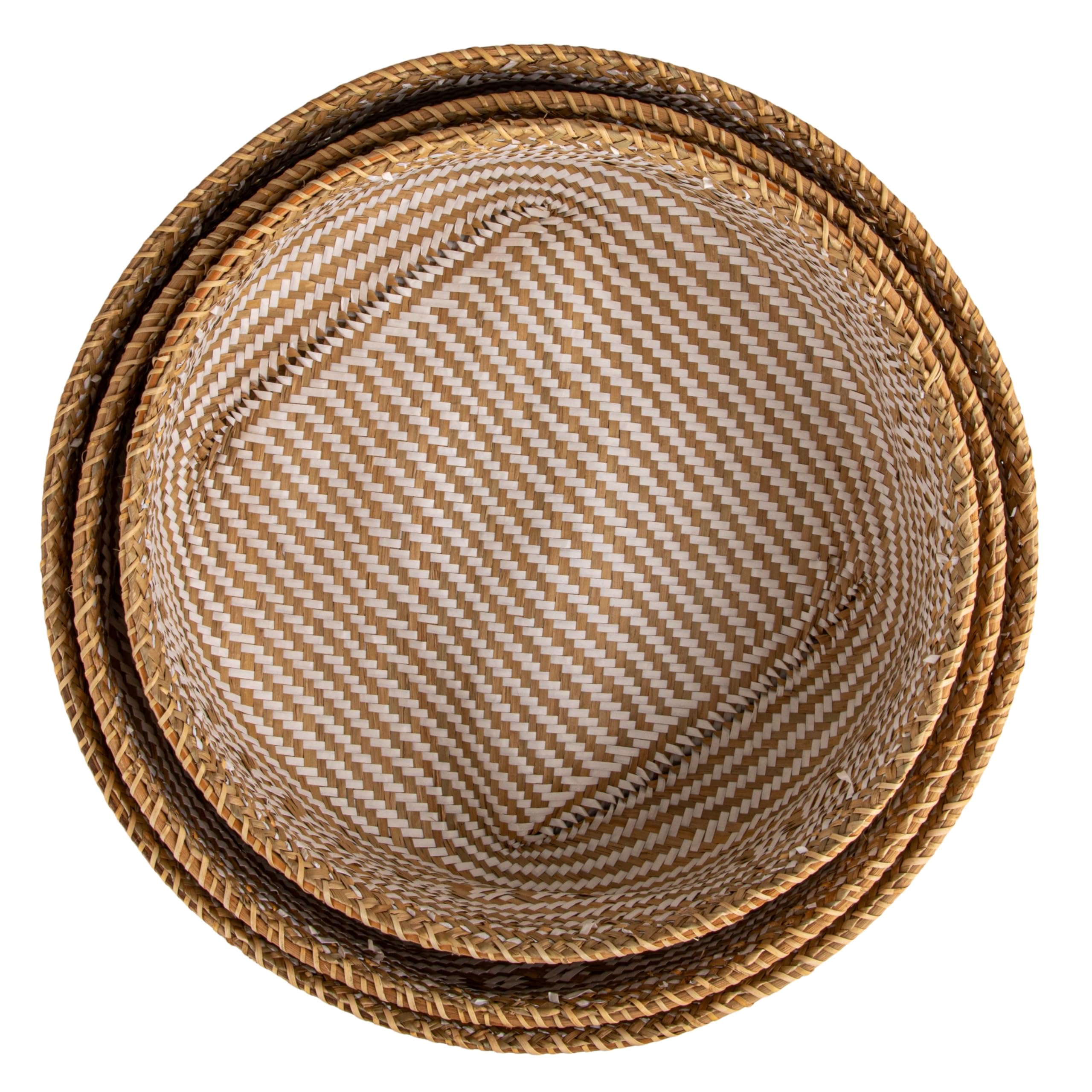 Bloomingville 3-Piece Hand-Woven Seagrass and Rattan Baskets with Pattern, White and Natural - Image 6