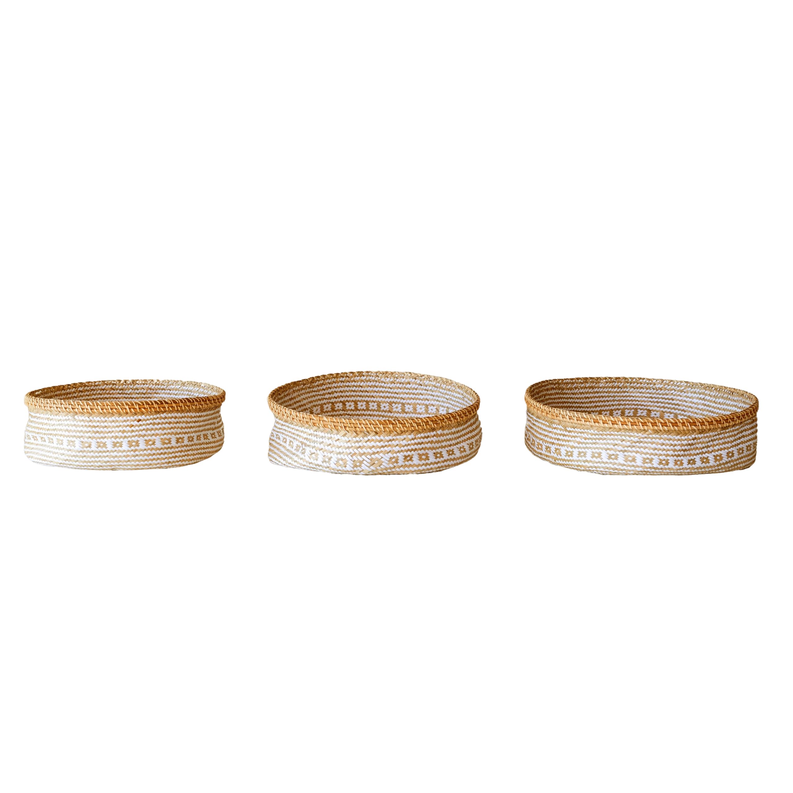 Bloomingville 3-Piece Hand-Woven Seagrass and Rattan Baskets with Pattern, White and Natural - Image 7