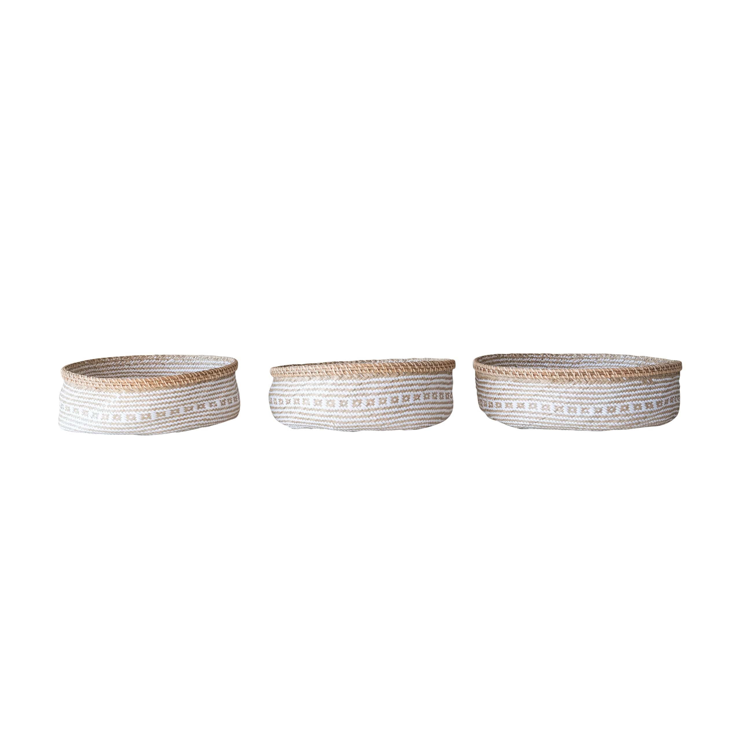 Bloomingville 3-Piece Hand-Woven Seagrass and Rattan Baskets with Pattern, White and Natural - Image 9
