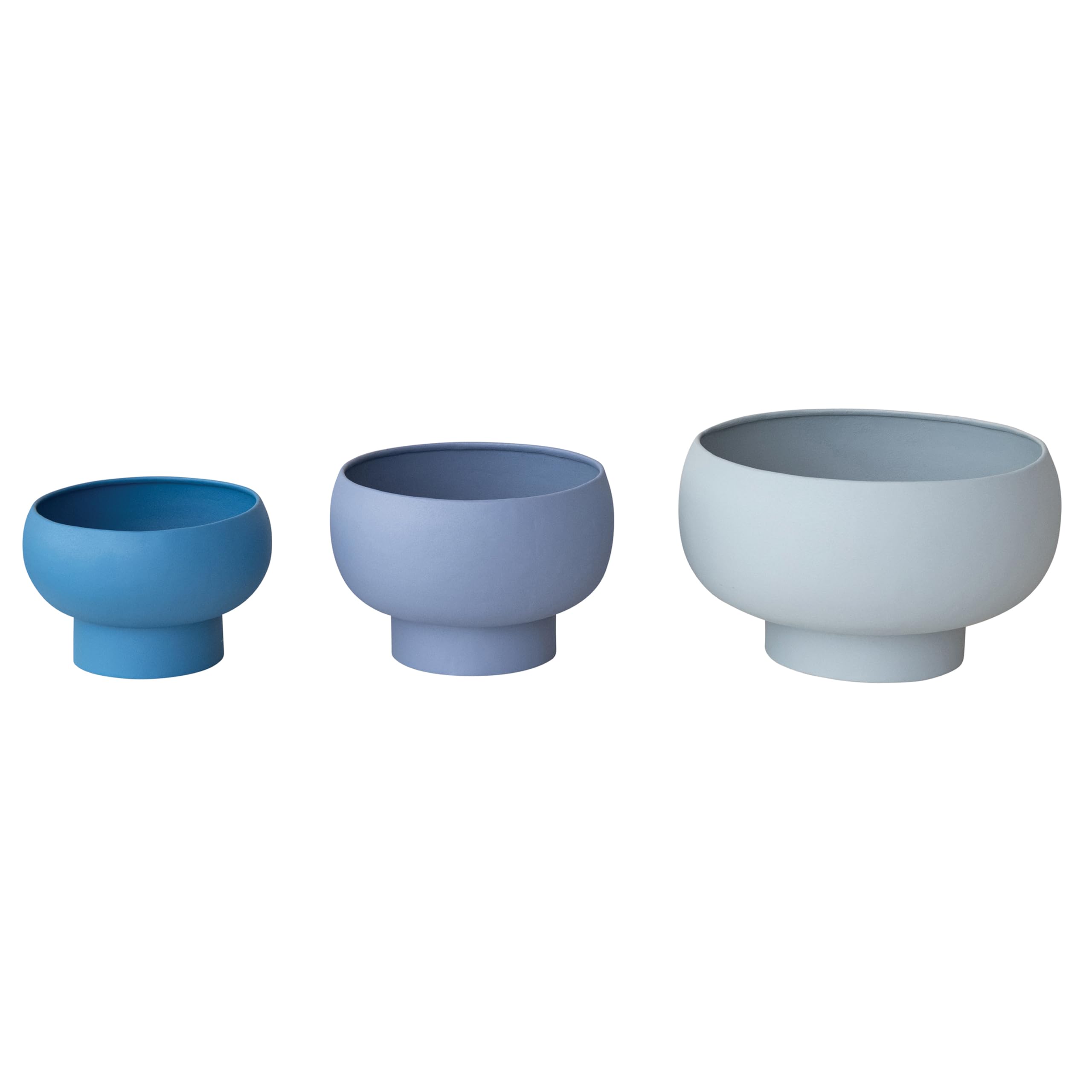 Bloomingville 3-Piece Round Metal Footed Planters, Blue - Image 3