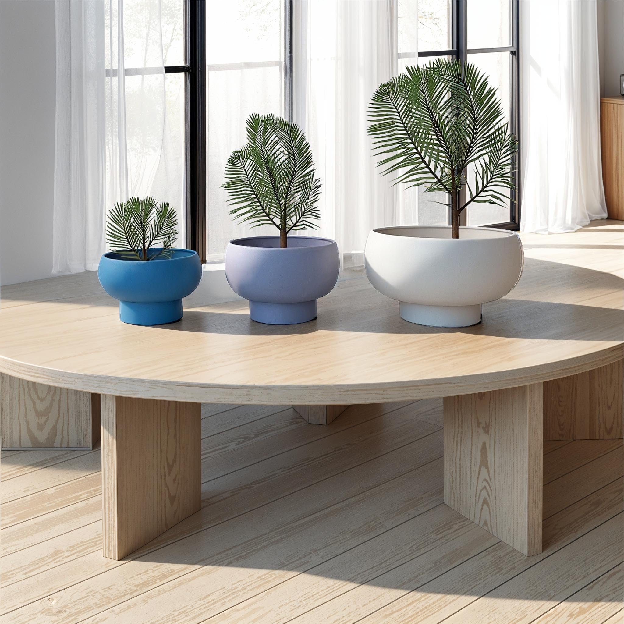 Bloomingville 3-Piece Round Metal Footed Planters, Blue - Image 6