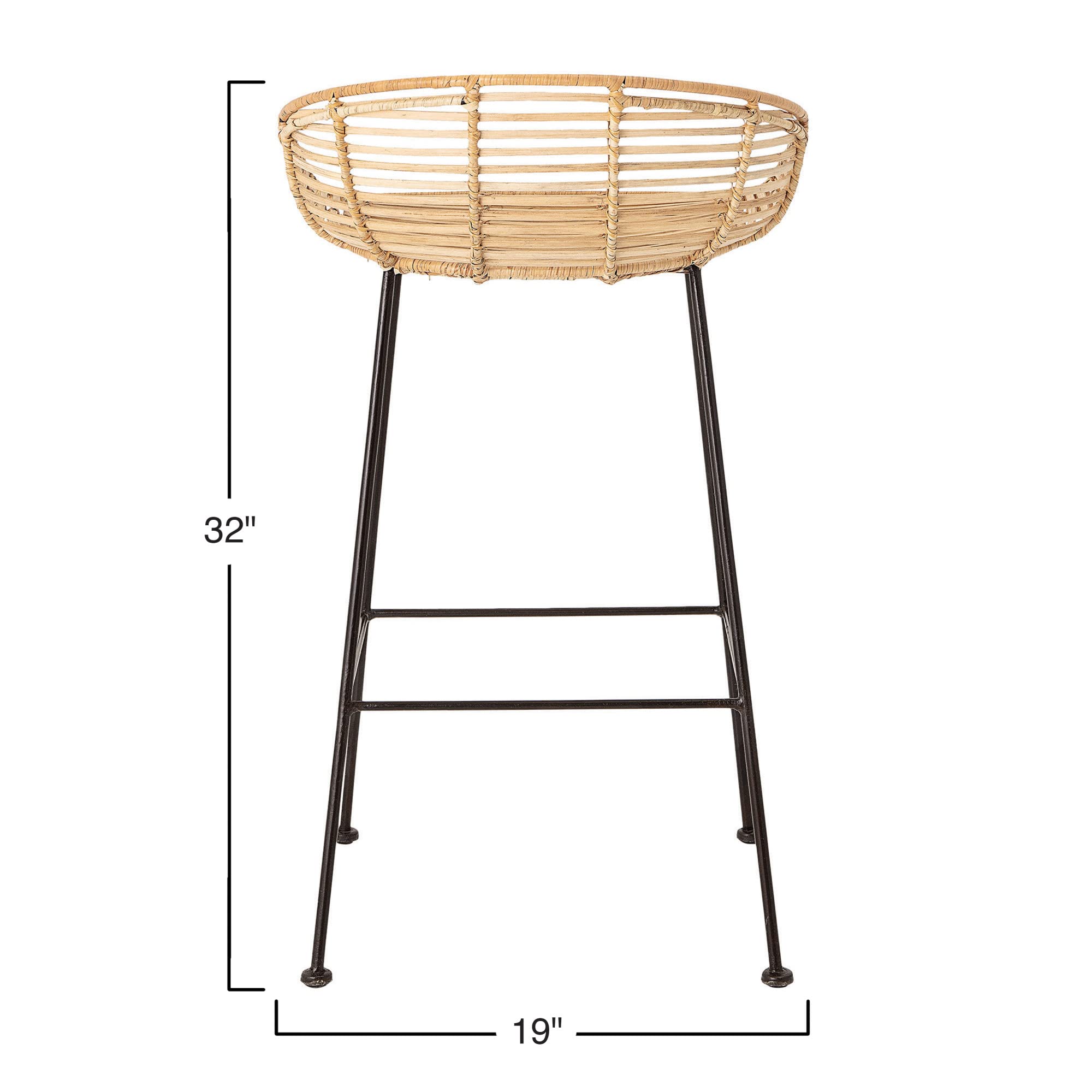 Bloomingville 32"H Woven Rattan Bar Stool with Black Wrought Iron Legs - Image 3