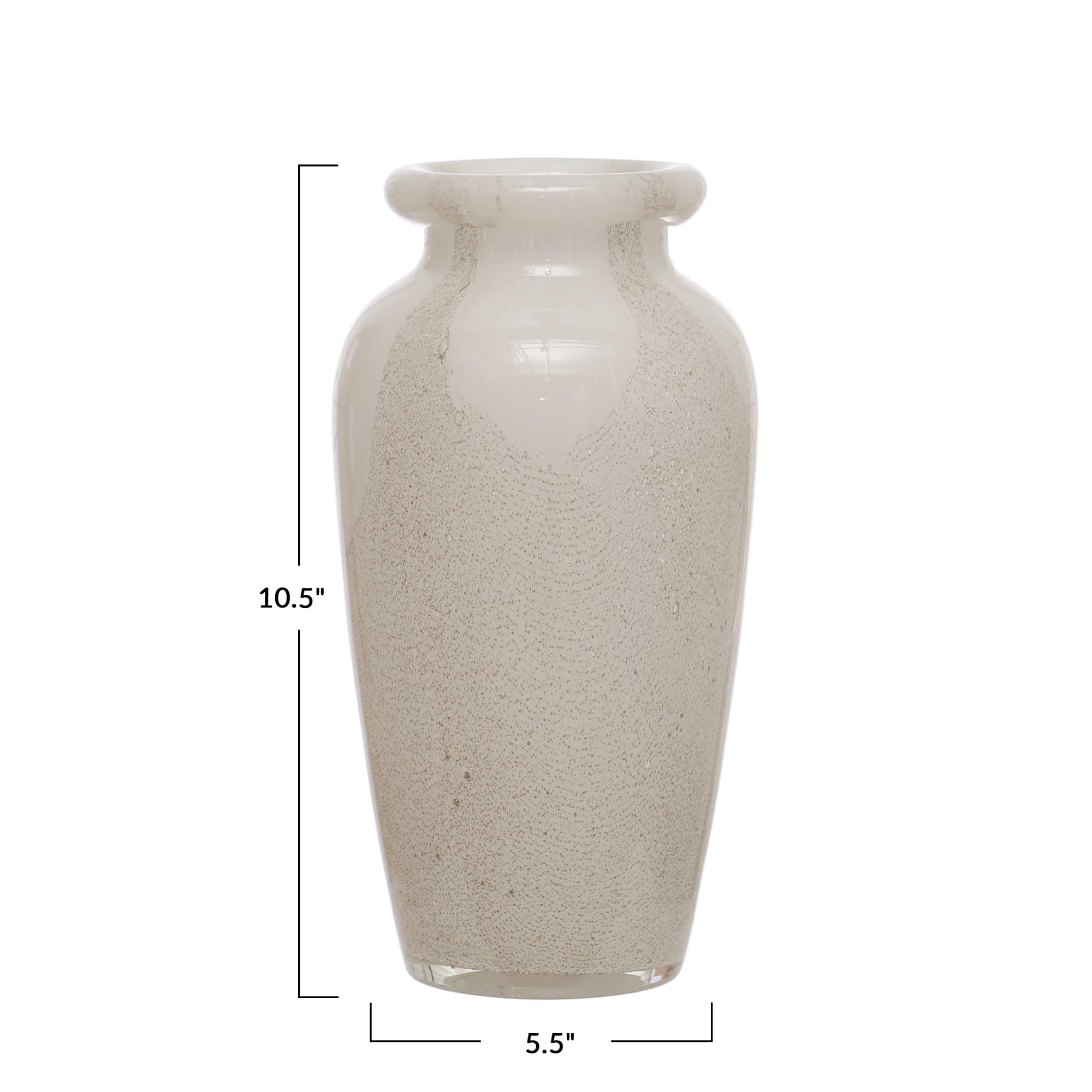 Bloomingville 5.5 Inches Round Art Glass, White and Grey Vase - Image 3