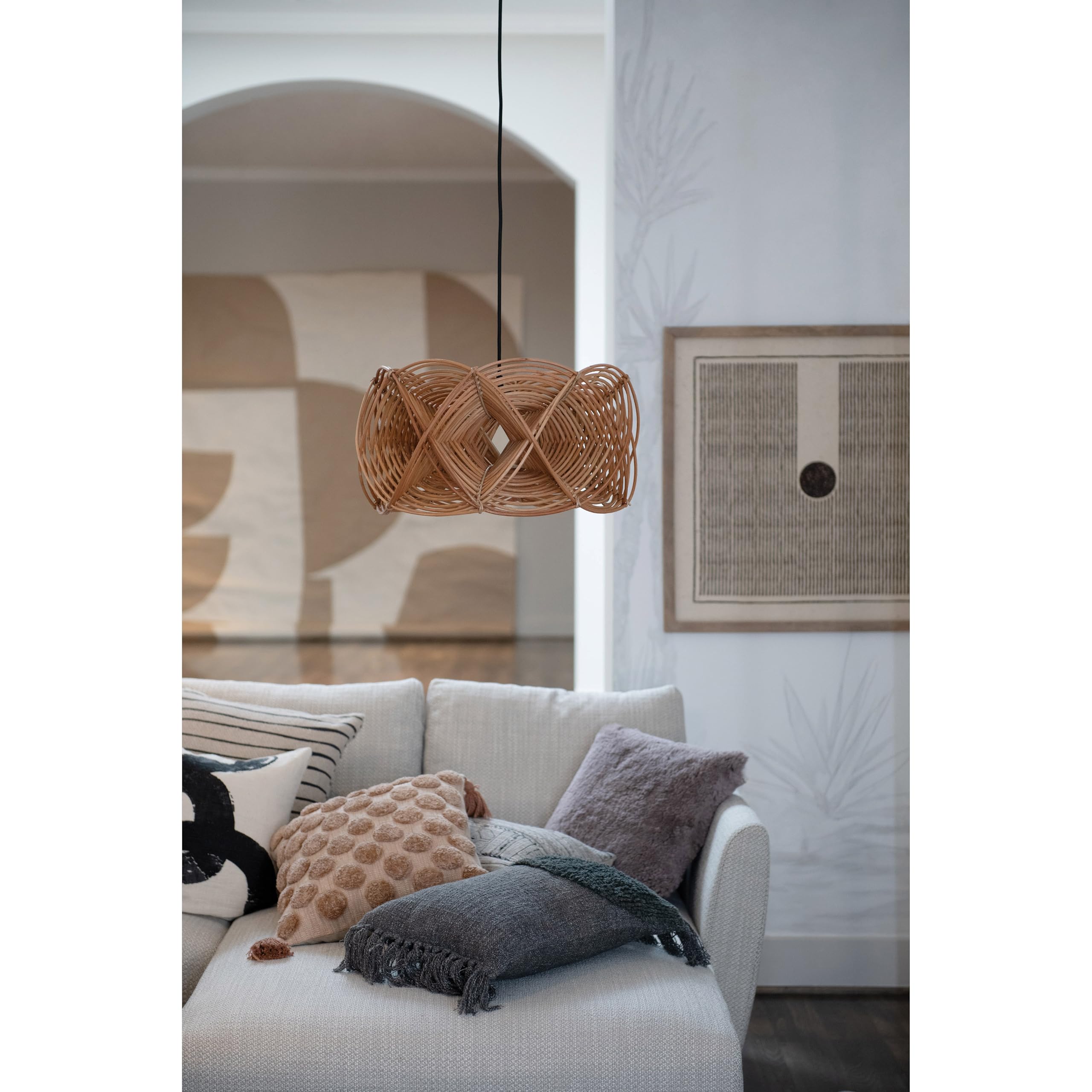 Bloomingville AH1608 Hand-Woven Rattan, 8' Cord (60 Watt Bulb Maximum, Hardwire Only) Pendant Lamp, Brown - Image 10