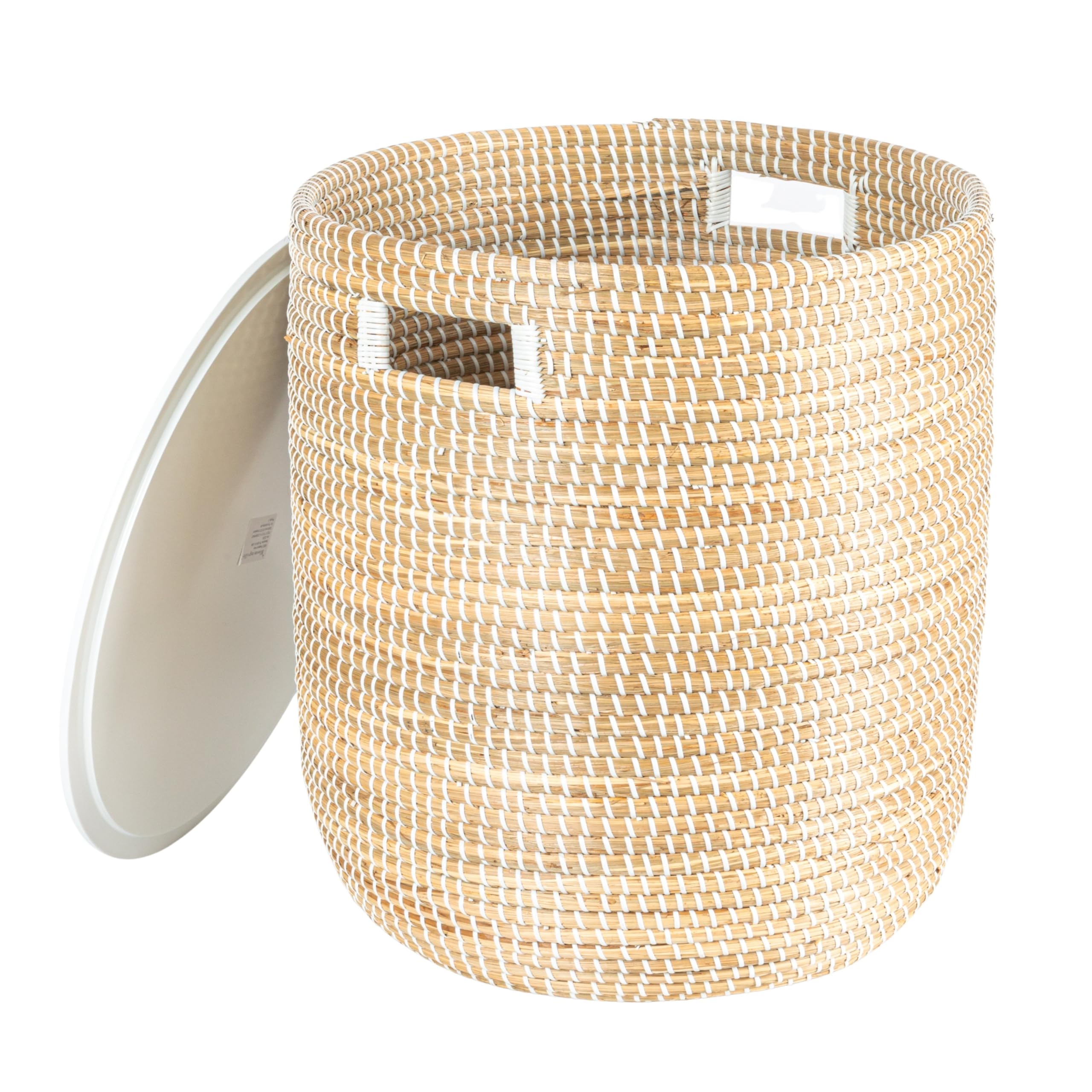 Bloomingville Beige Seagrass Tables with Storage & Wood Tops (Set of 2 Sizes) - Image 6