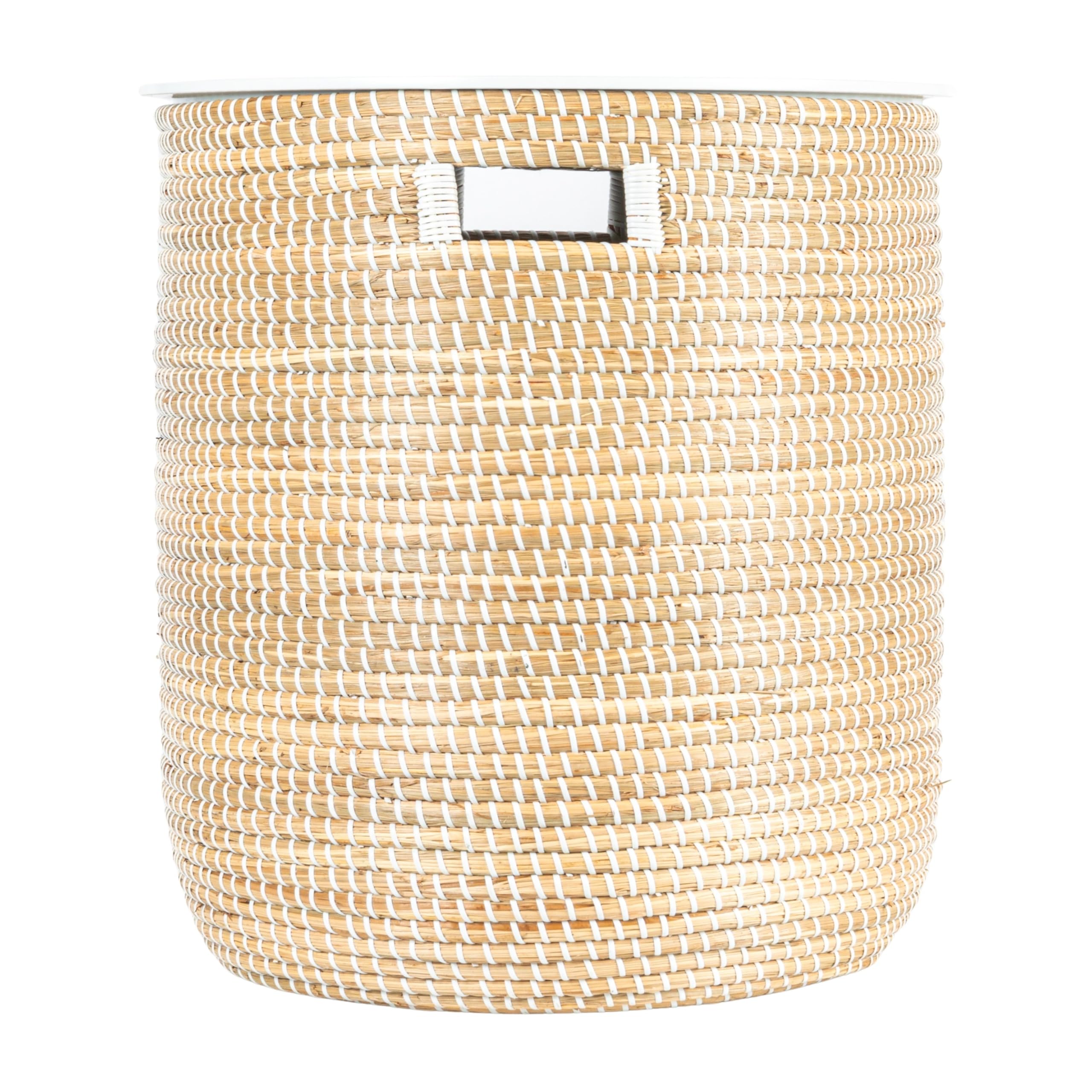 Bloomingville Beige Seagrass Tables with Storage & Wood Tops (Set of 2 Sizes) - Image 7