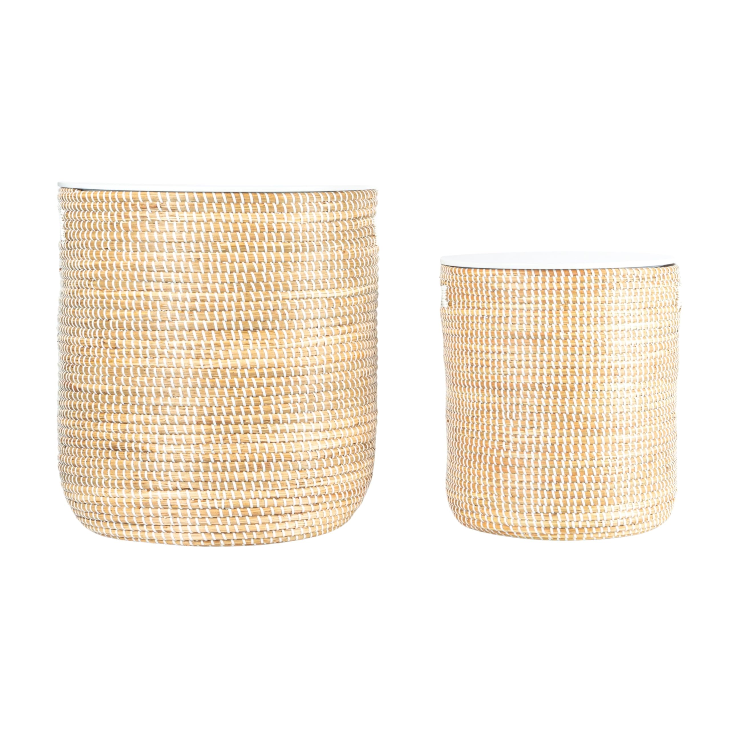 Bloomingville Beige Seagrass Tables with Storage & Wood Tops (Set of 2 Sizes) - Image 8