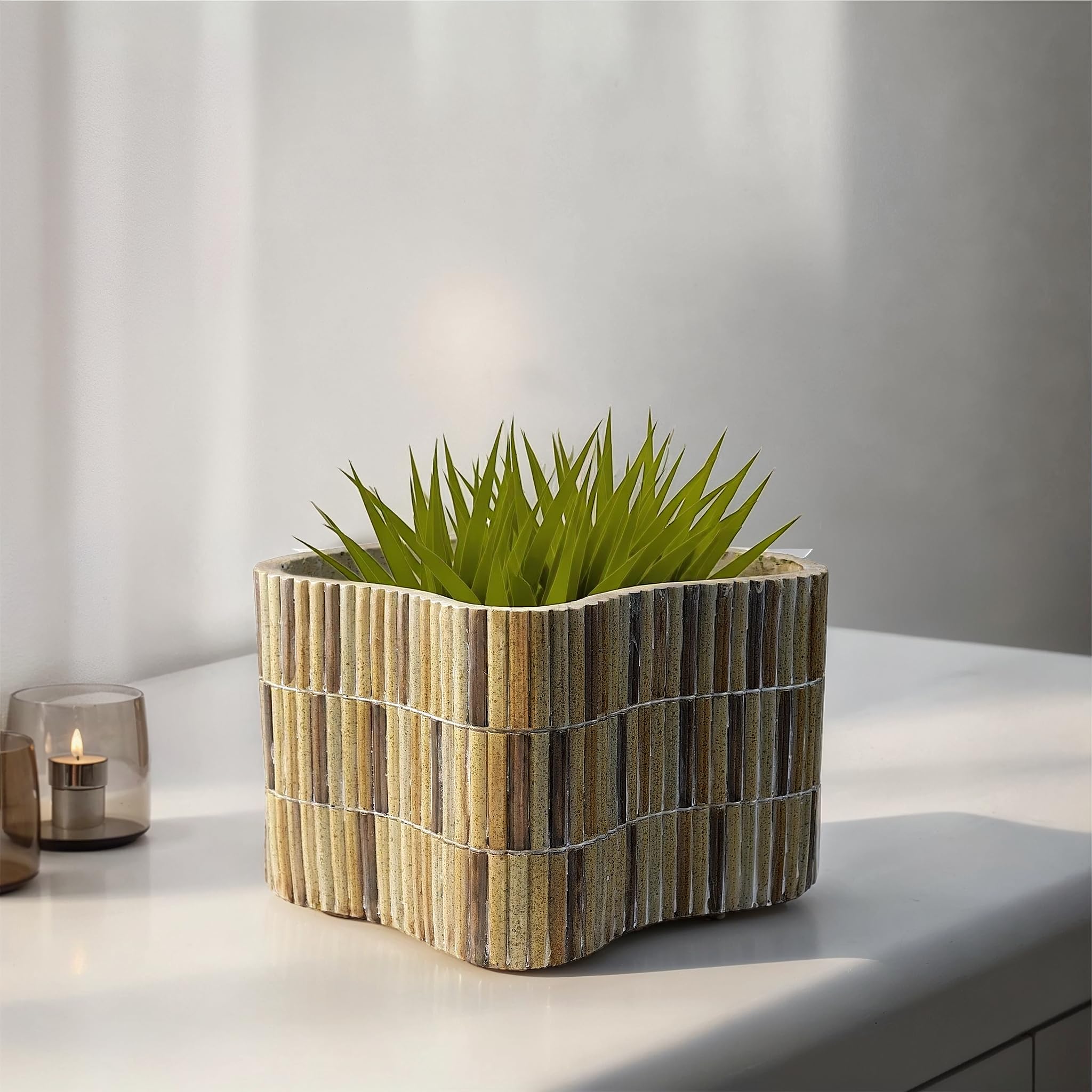 Bloomingville Composite Resin Organic Shaped Planter with Mosaic Design, Multicolor - Image 3