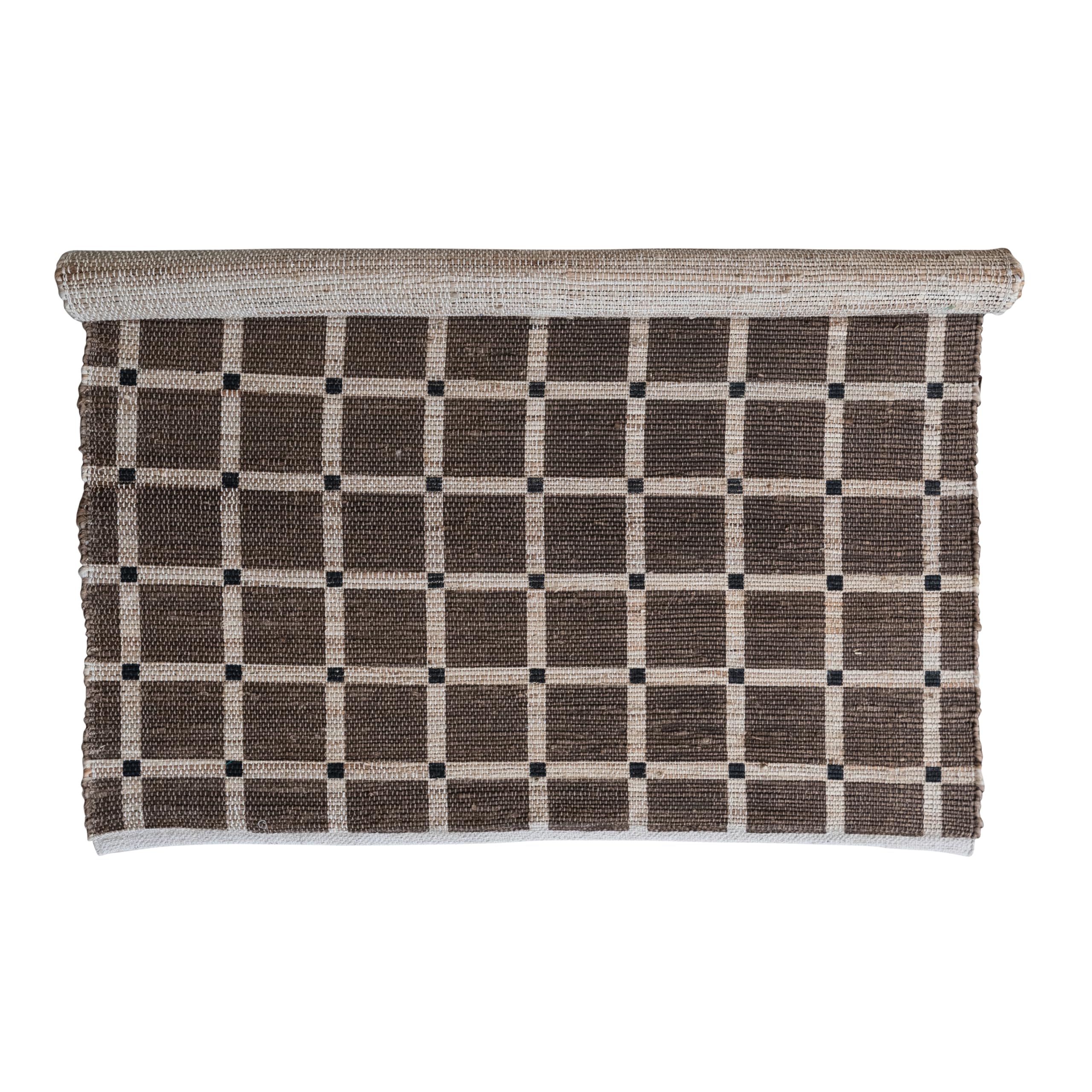 Bloomingville Cotton and Jute Printed Rug with Grid Pattern, Brown and Natural - Image 3