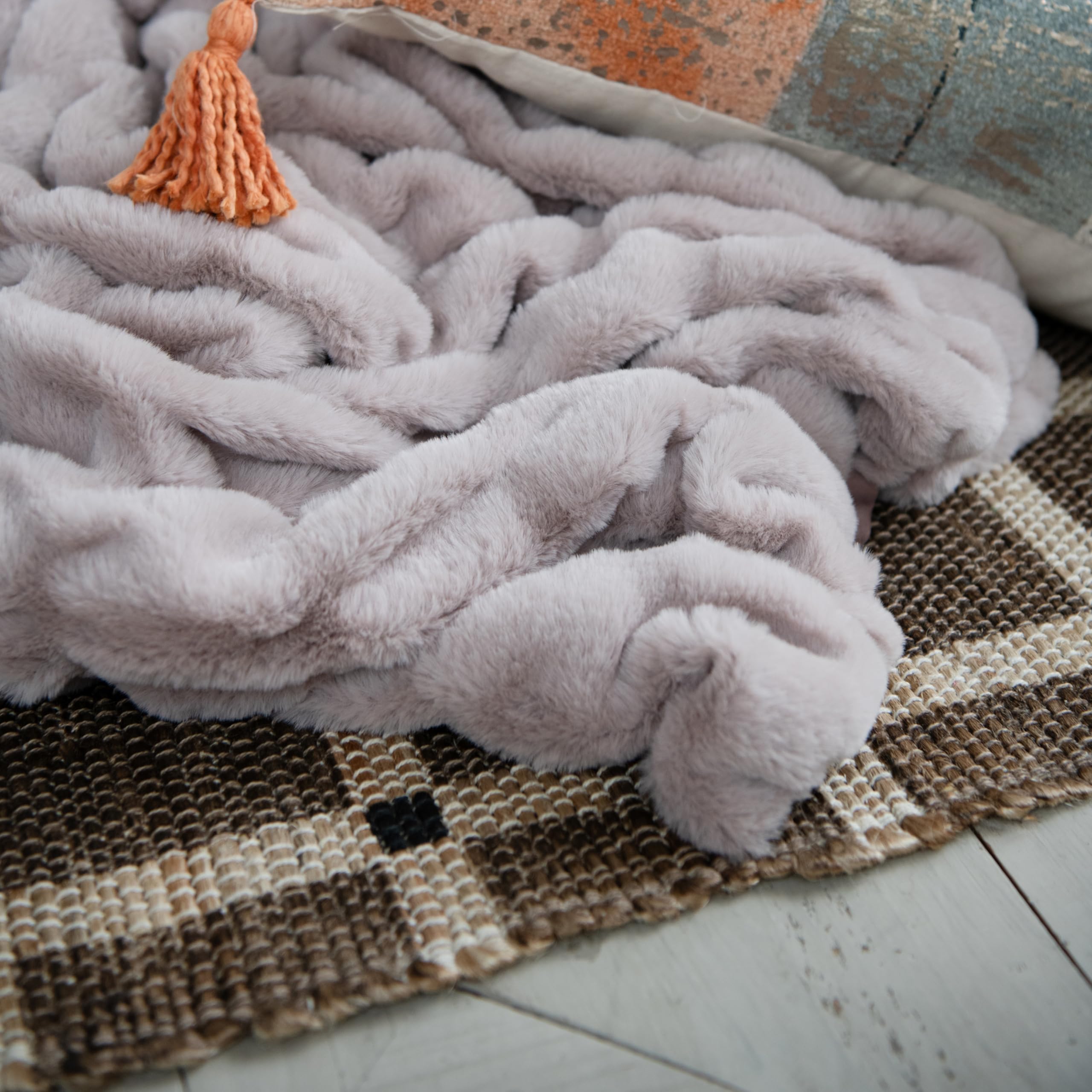 Bloomingville Cotton and Jute Printed Rug with Grid Pattern, Brown and Natural - Image 4