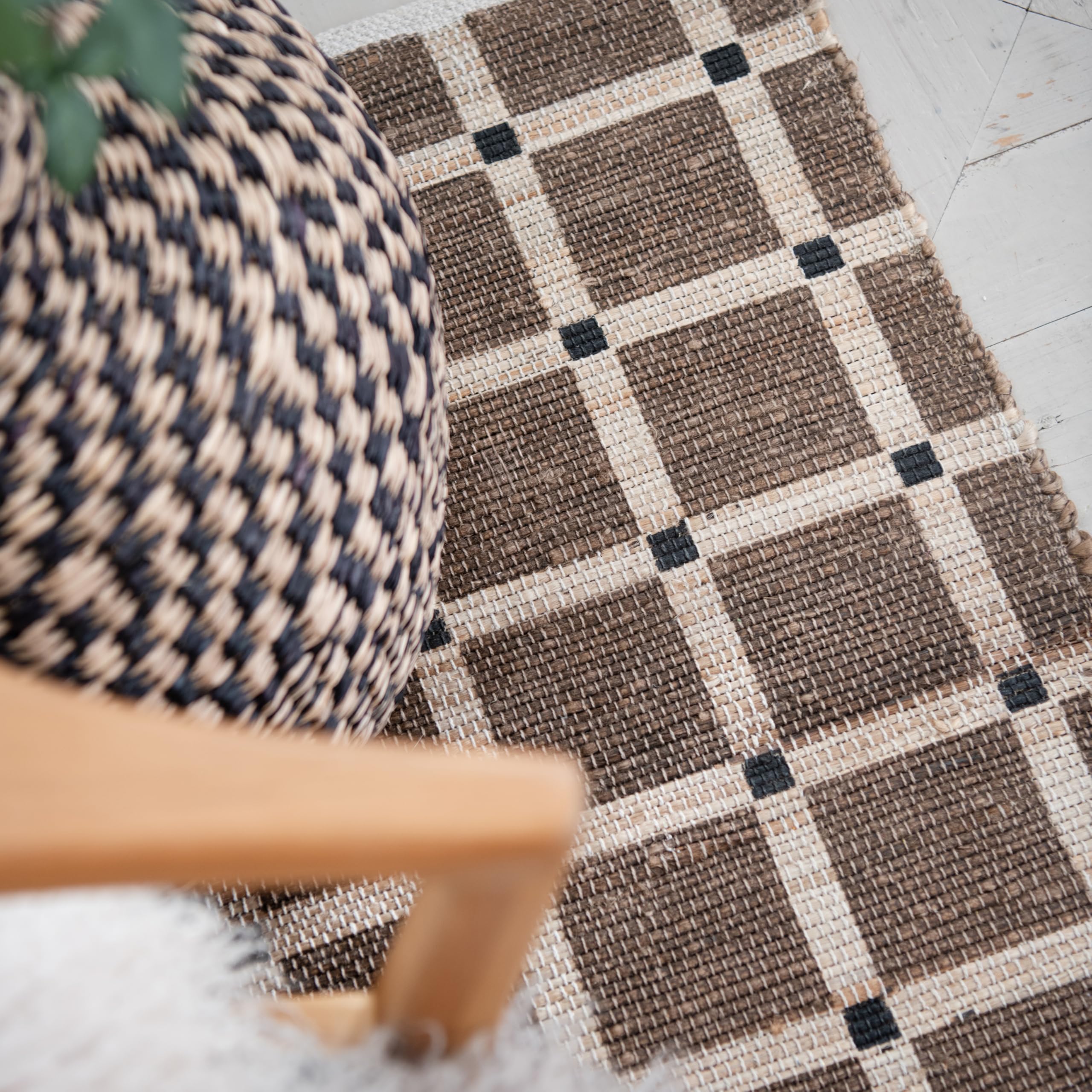 Bloomingville Cotton and Jute Printed Rug with Grid Pattern, Brown and Natural - Image 5