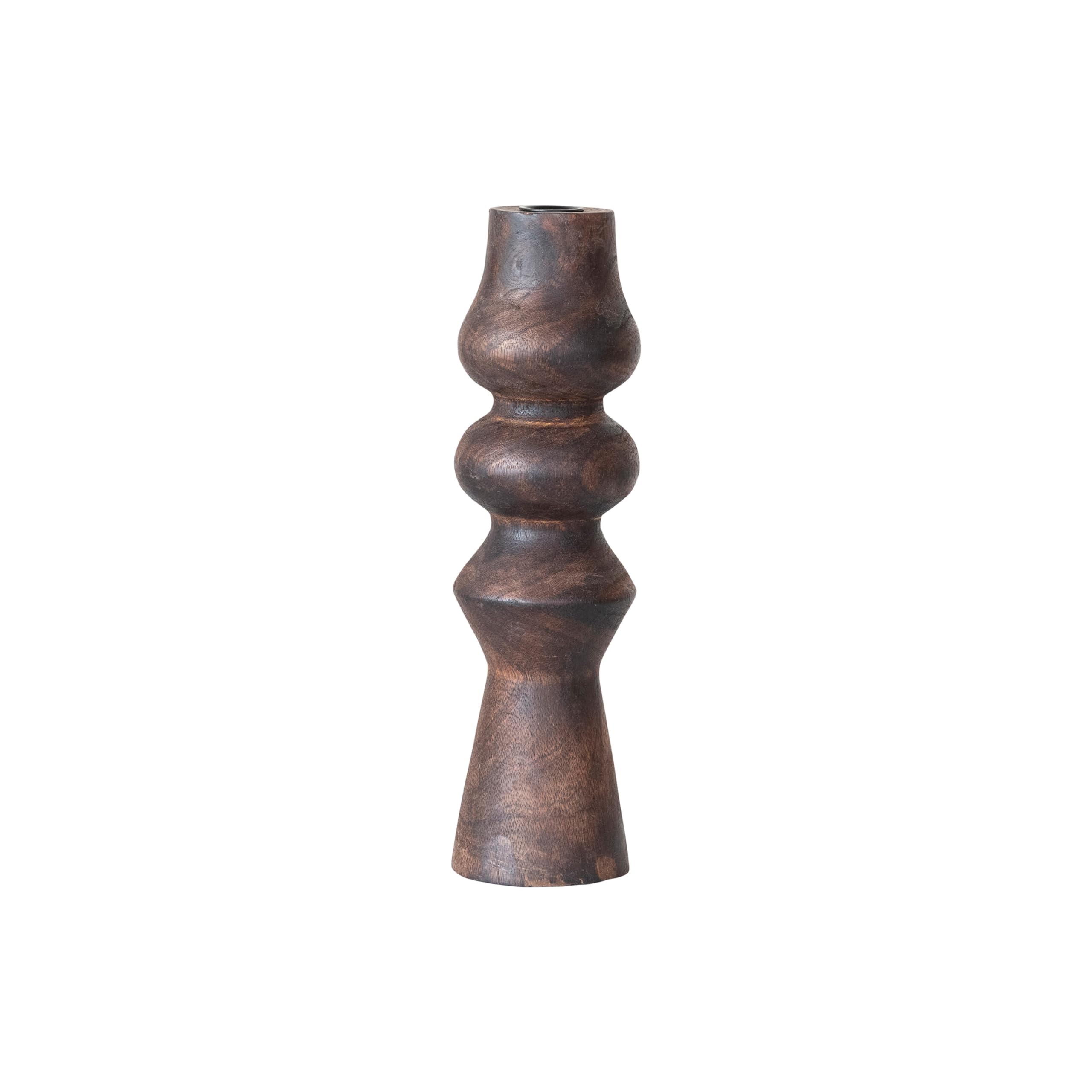 Bloomingville Decorative Espresso Finish Wood Hand-Carved Taper Candle Holder, Brown - Image 5