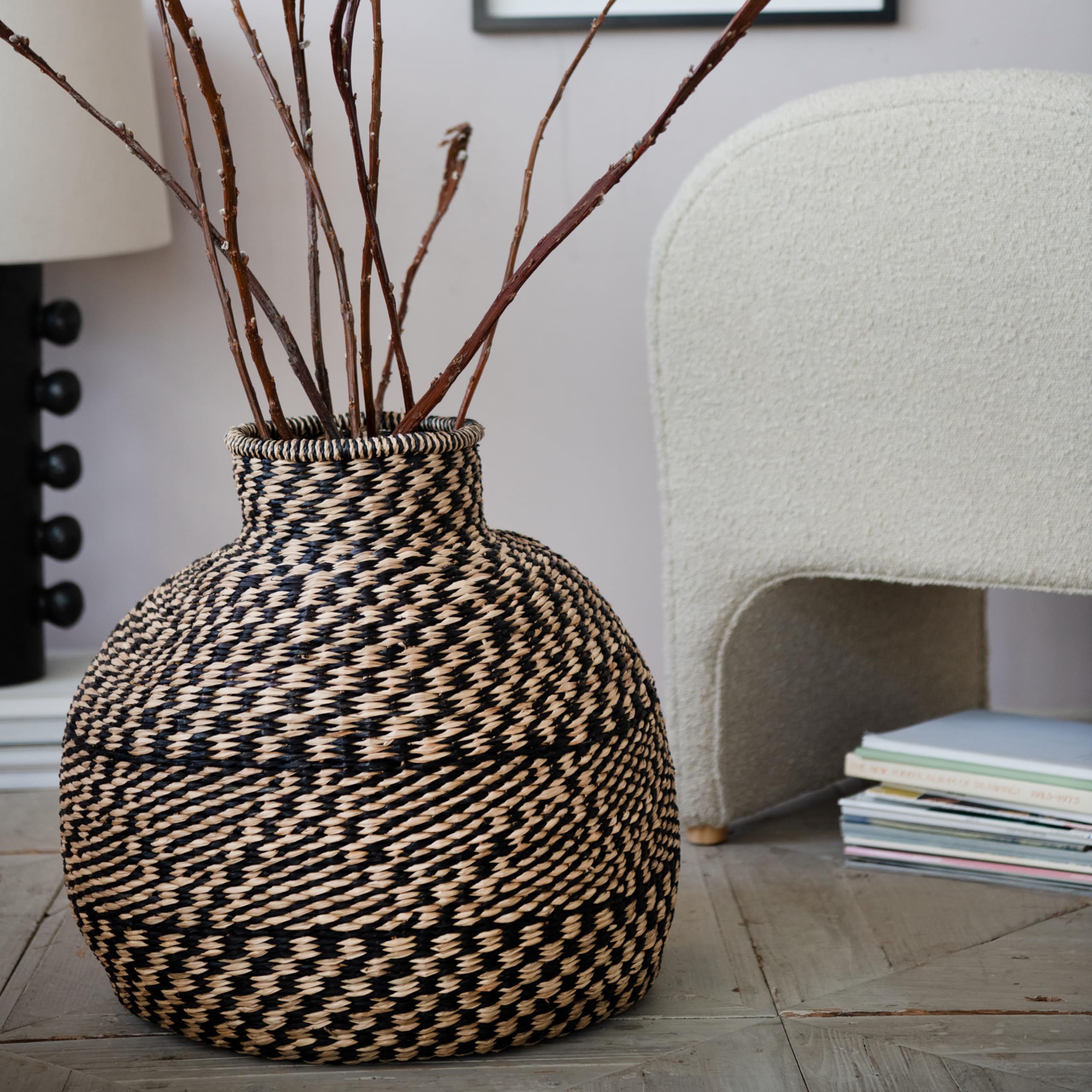 Bloomingville Decorative Hand-Woven Seagrass Vase, Natural and Black - Image 11