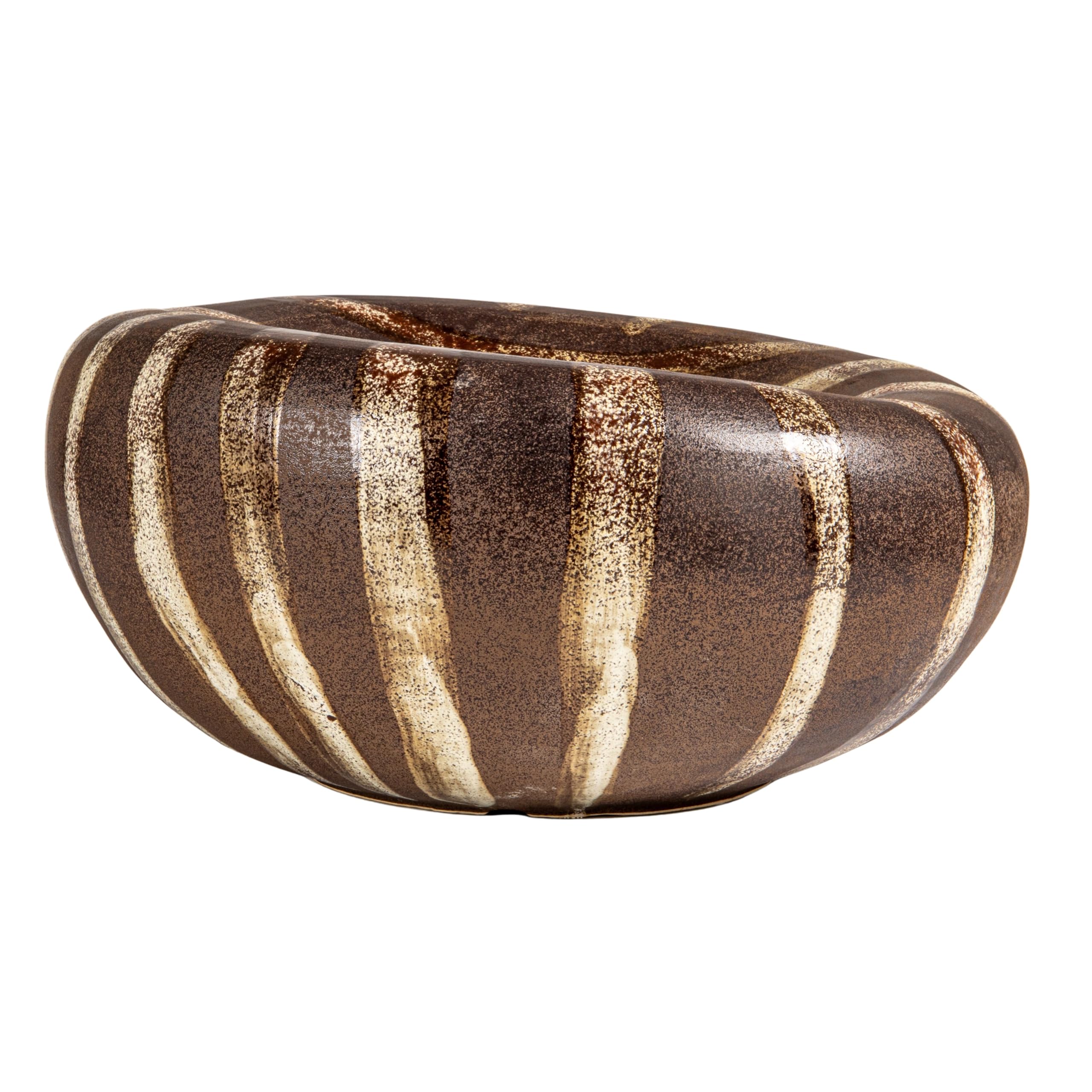 Bloomingville Decorative Stoneware Bowl with Stripes, Brown and Cream - Image 4