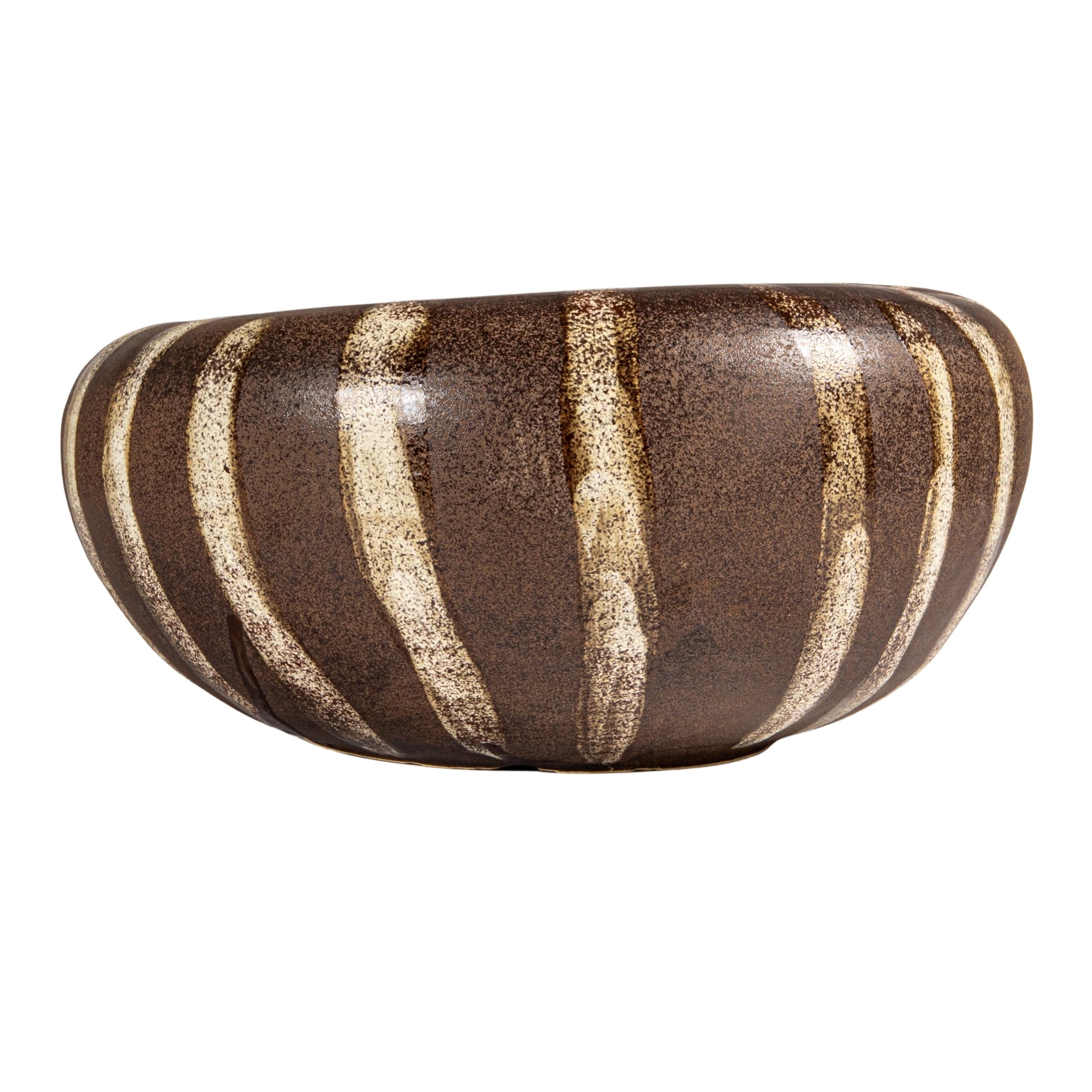 Bloomingville Decorative Stoneware Bowl with Stripes, Brown and Cream - Image 6