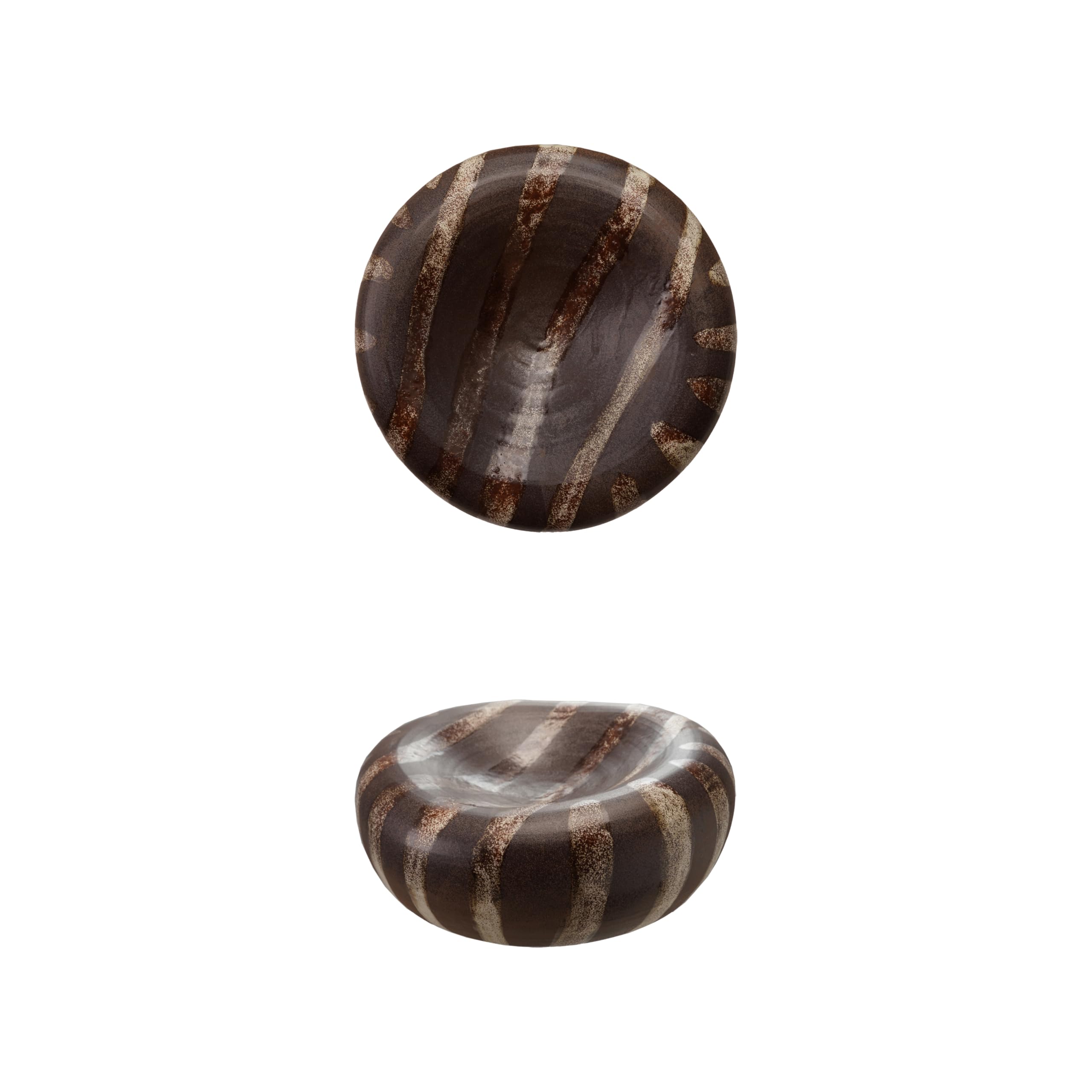 Bloomingville Decorative Stoneware Bowl with Stripes, Brown and Cream - Image 7