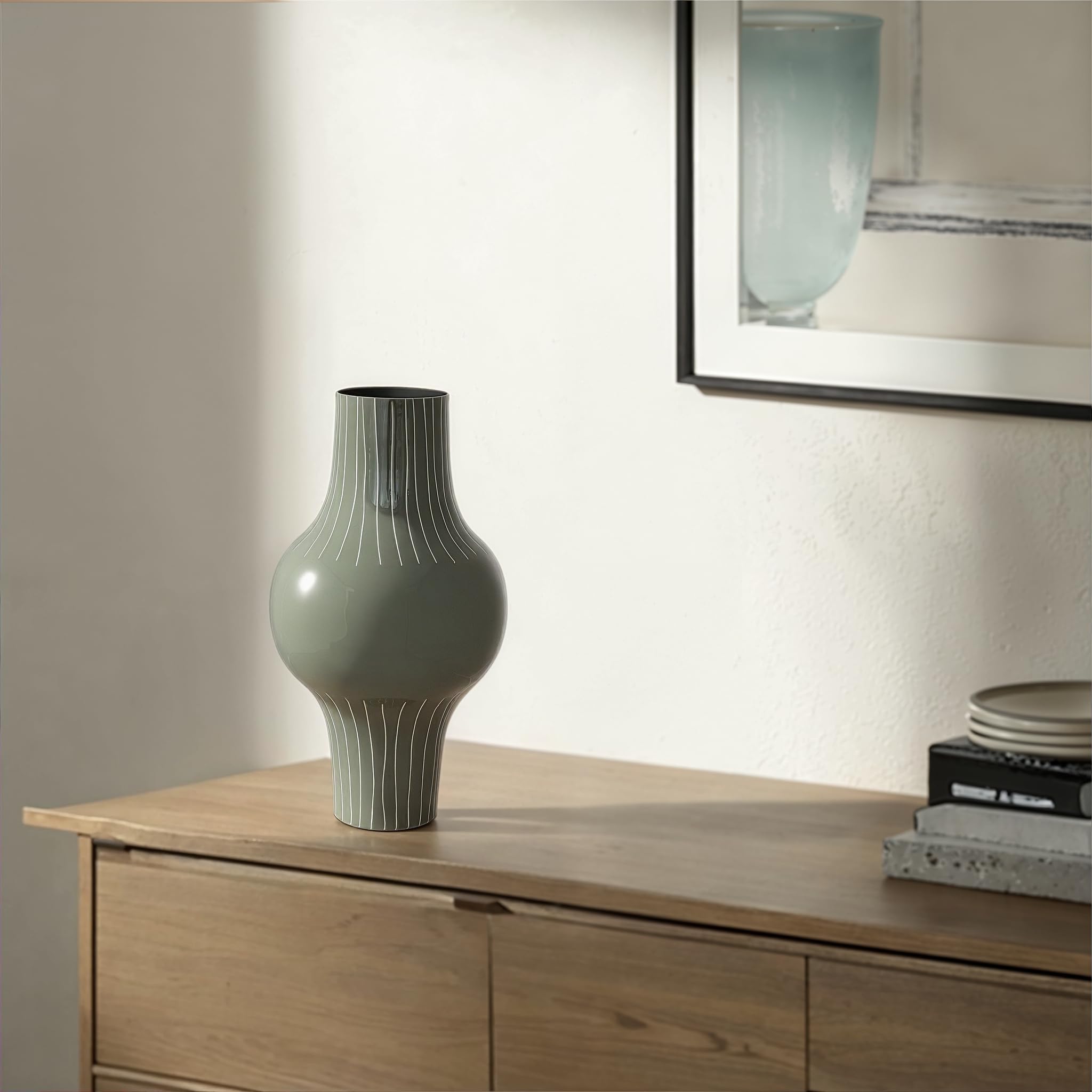 Bloomingville Enameled Metal Indoor/Outdoor Organic Striped Vase, Grey - Image 3