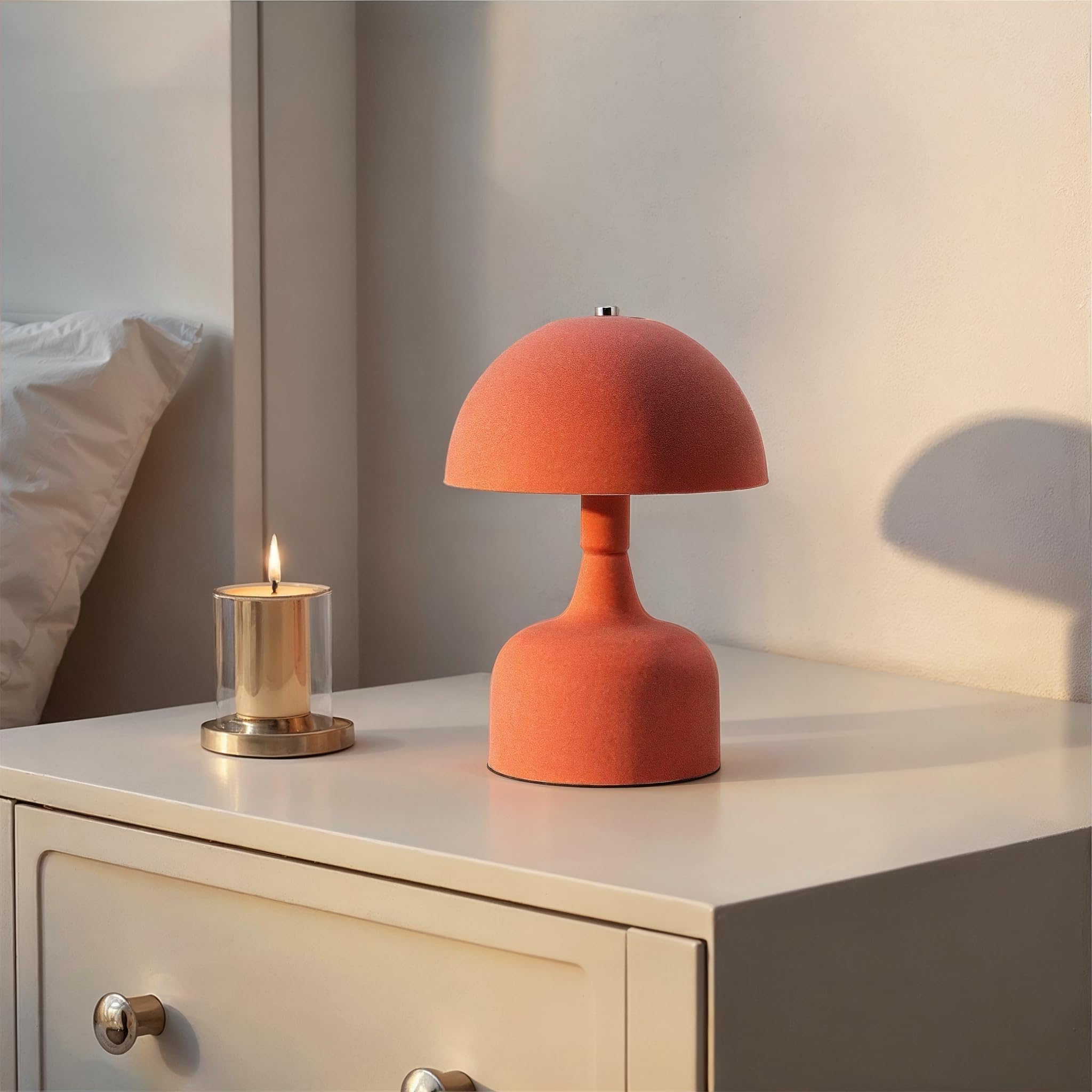 Bloomingville Flocked Metal Table Lamp with Inline Switch, Terra-Cotta Color - Image 3