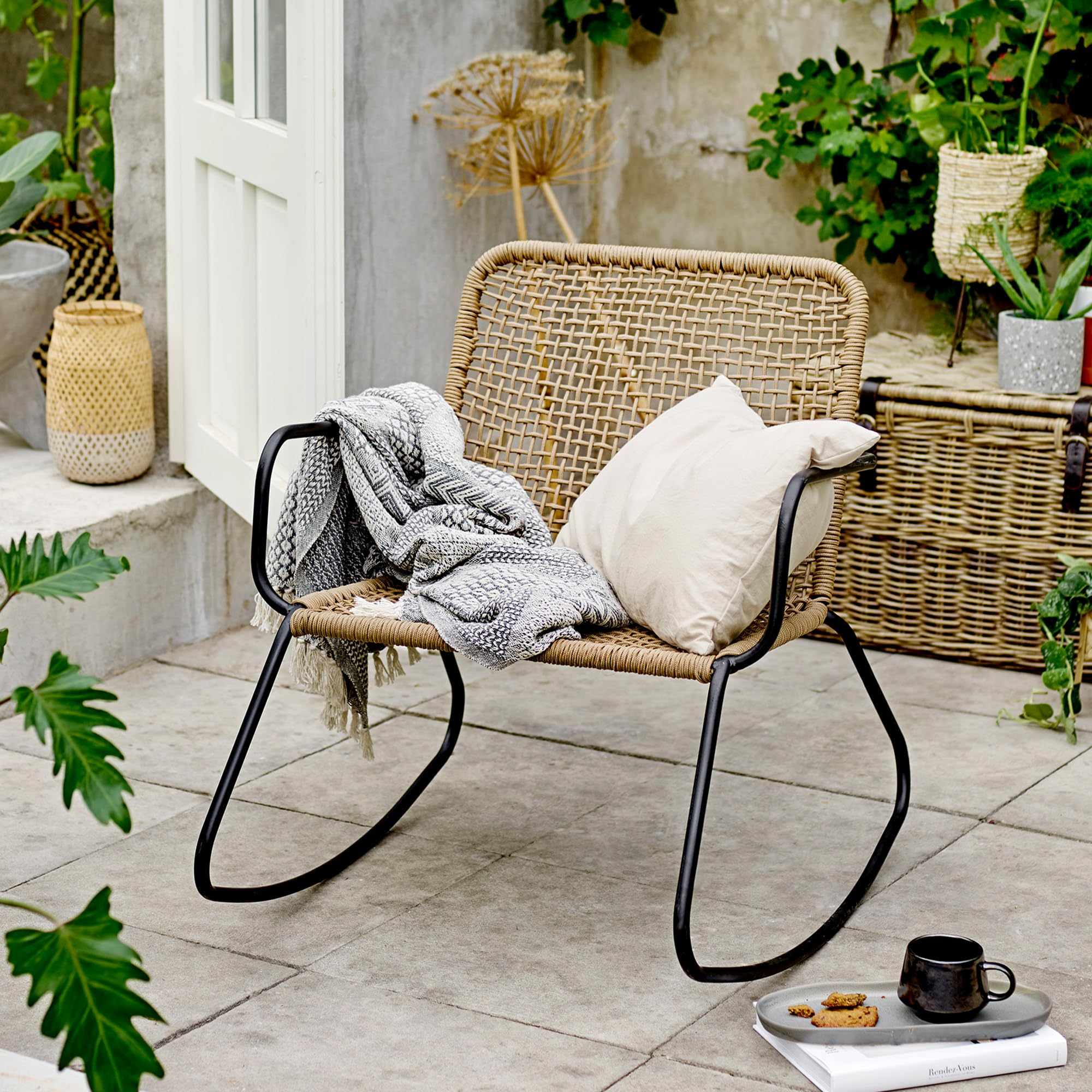 Bloomingville Grey Cotton Blend Knit Throw with Fringe - Image 3