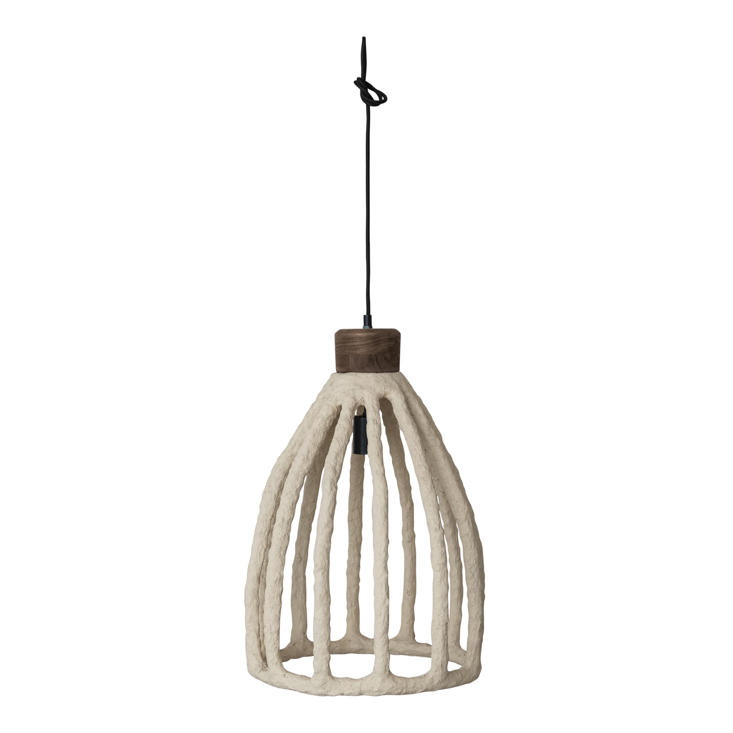 Bloomingville Handmade Paper Mache, Mango Wood and Metal Pendant Lamp, White - Image 3