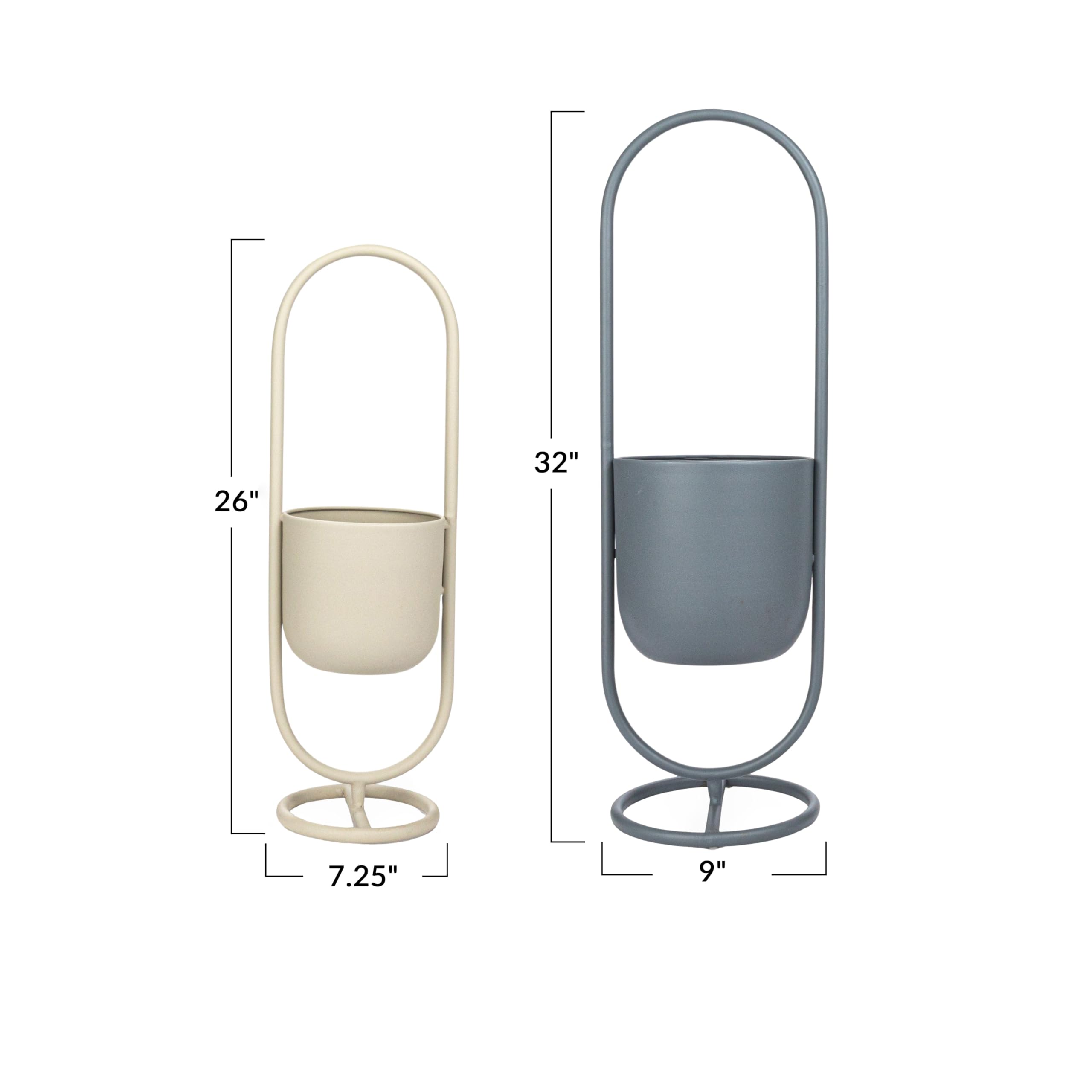 Bloomingville Metal Floor Planters Hanging on Stands, Matte Grey and Sand Color, Set of 2 - Image 3