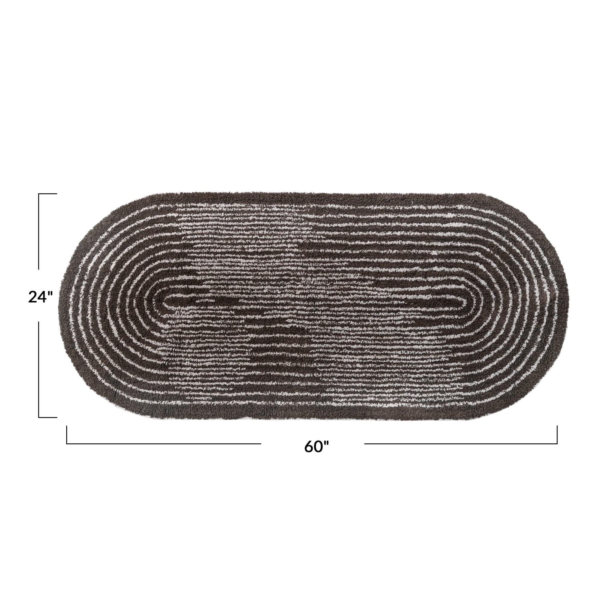 Bloomingville Modern Oval Cotton Tufted Rug with Woven Line Design, Brown and Ivory - Image 3