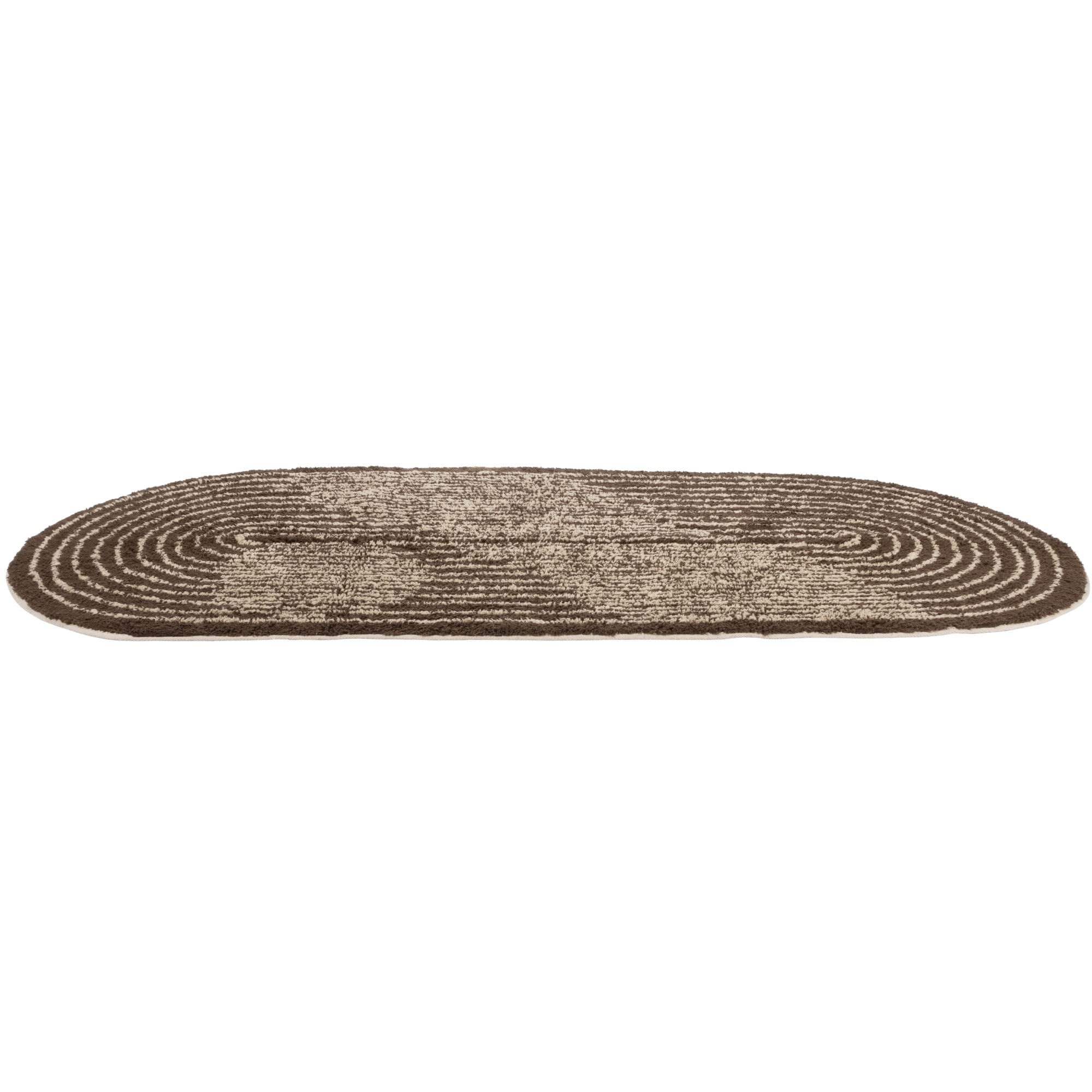 Bloomingville Modern Oval Cotton Tufted Rug with Woven Line Design, Brown and Ivory - Image 4