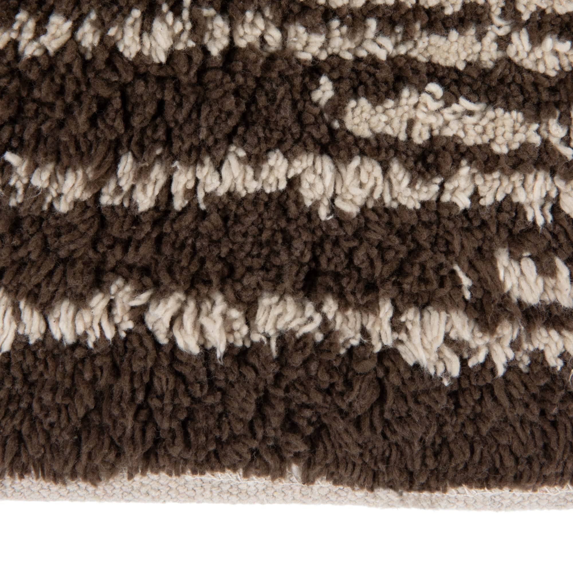 Bloomingville Modern Oval Cotton Tufted Rug with Woven Line Design, Brown and Ivory - Image 5