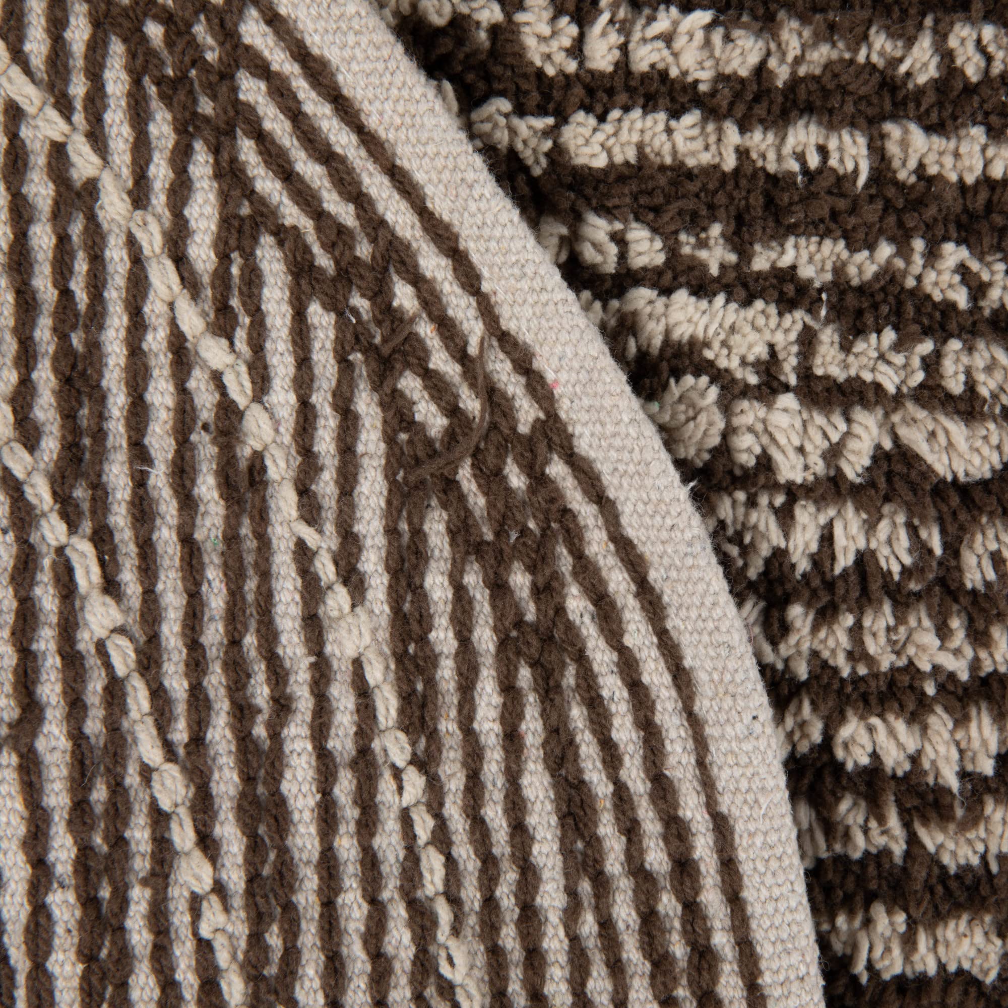 Bloomingville Modern Oval Cotton Tufted Rug with Woven Line Design, Brown and Ivory - Image 6