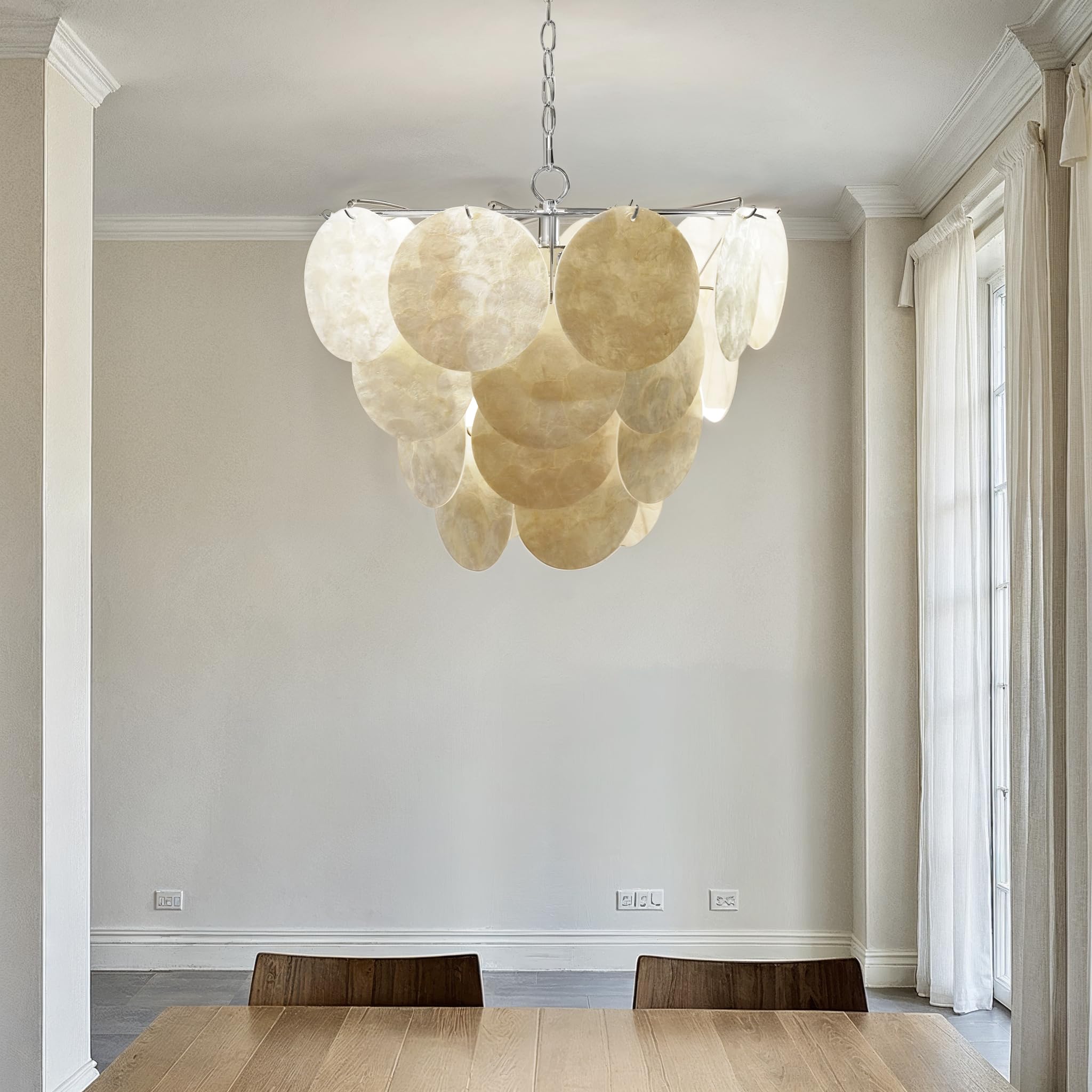 Bloomingville Natural Capiz Shell Pendant Lamp, Silver Finish - Image 3