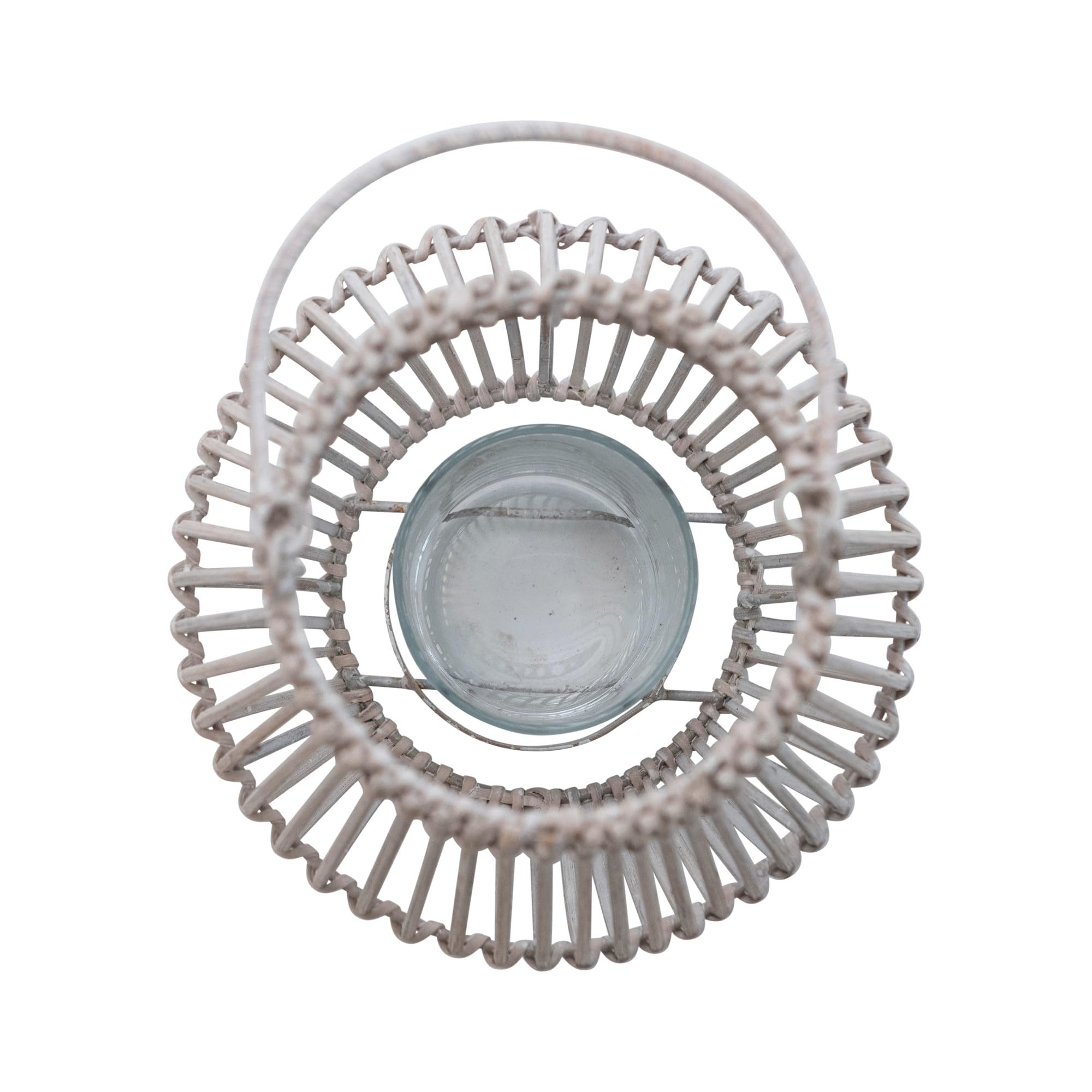 Bloomingville Round Hand-Woven Bamboo Handle and Glass Insert, Whitewashed Lantern, White - Image 4