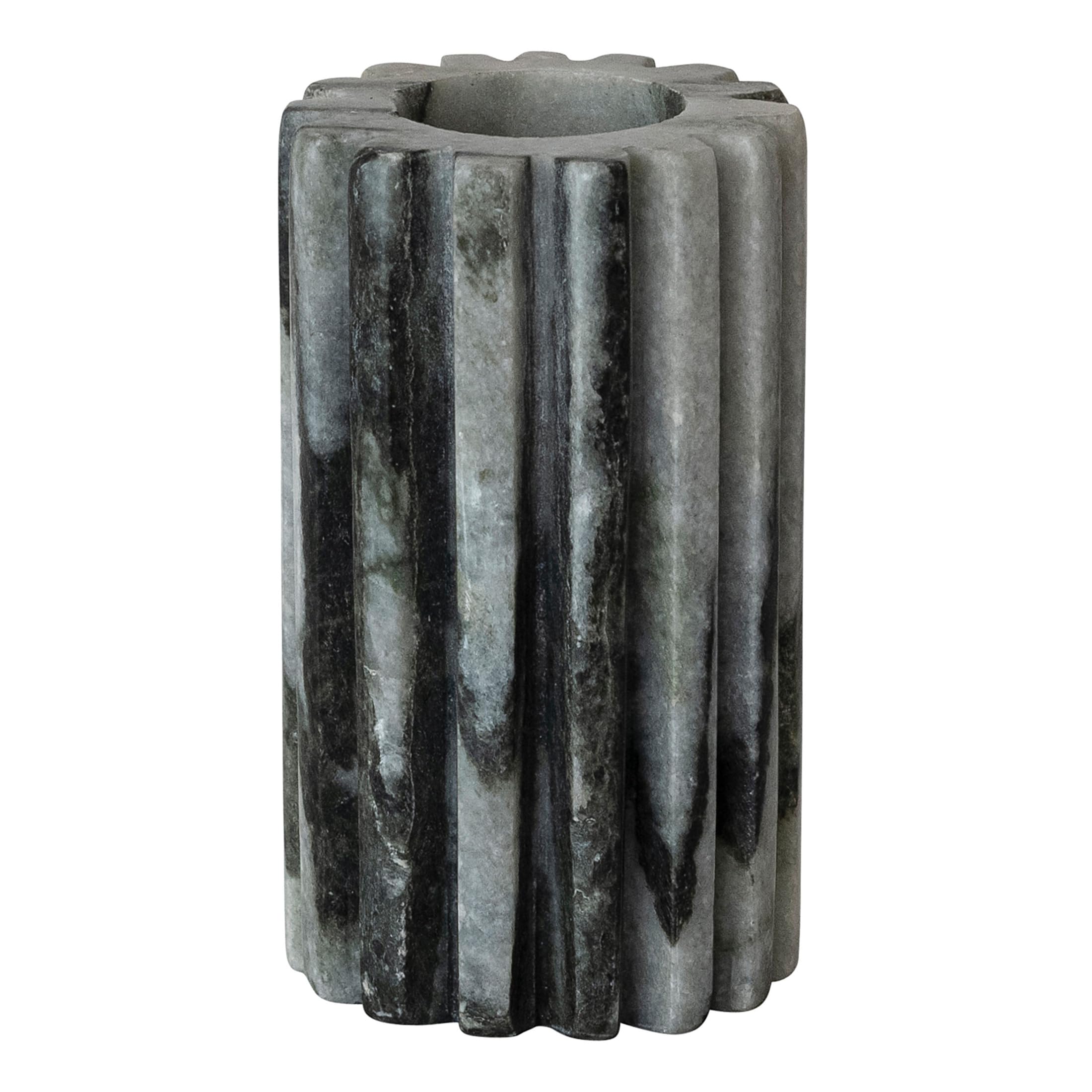 Bloomingville Round Marble Fluted 2-Sided Tealight/Taper Candle Holder, Black Mélange - Image 3