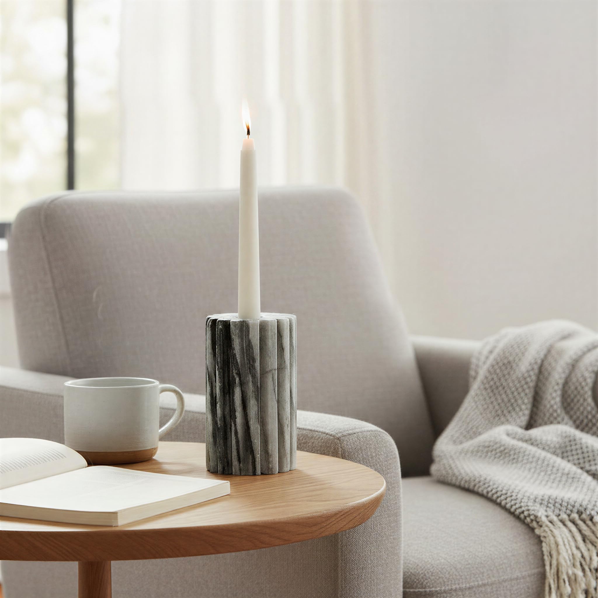 Bloomingville Round Marble Fluted 2-Sided Tealight/Taper Candle Holder, Black Mélange - Image 6