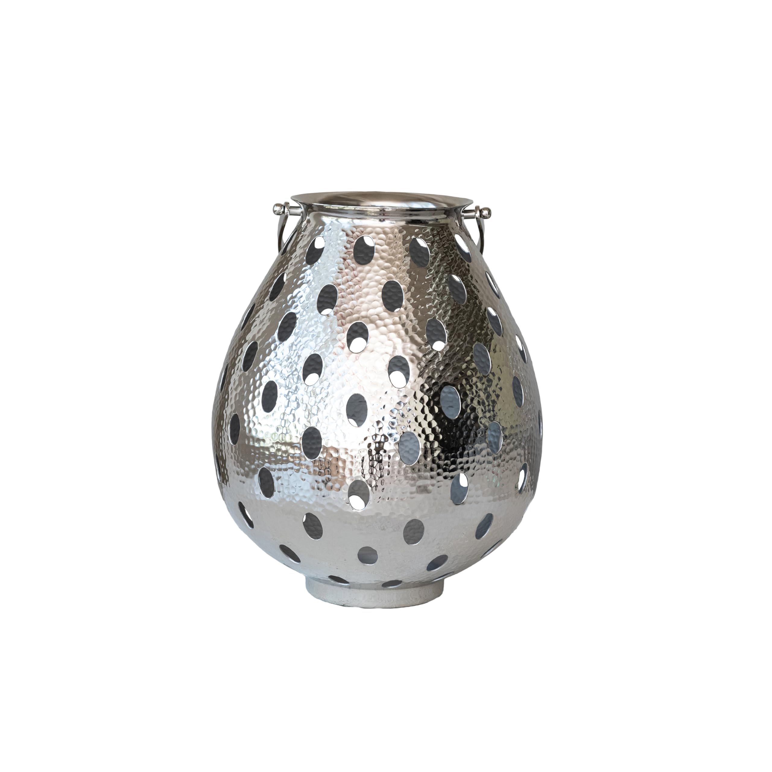 Bloomingville Round Metal Candleholder Lantern with Handle and Cut-Outs, Nickel Finish - Image 3