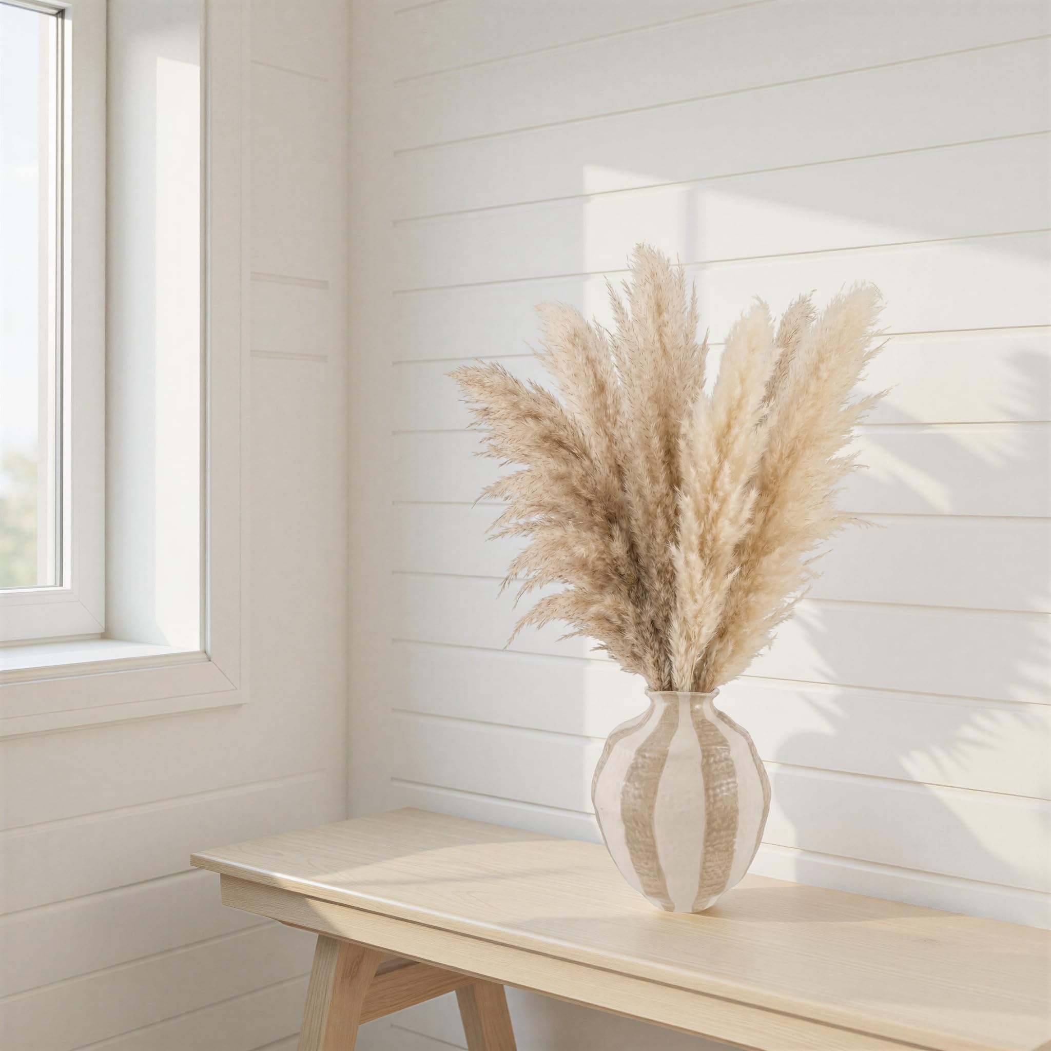 Bloomingville Round Stoneware Striped Dolomite Vase, Beige and White - Image 3