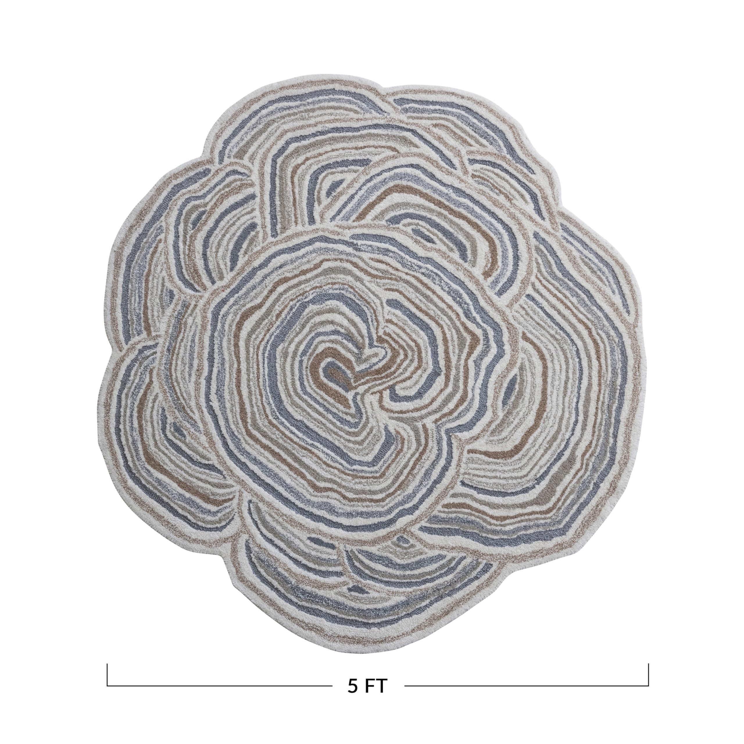 Bloomingville Round Wool and Cotton Tufted Organic Shaped Rug with Design, Grey and Cream Color - Image 3