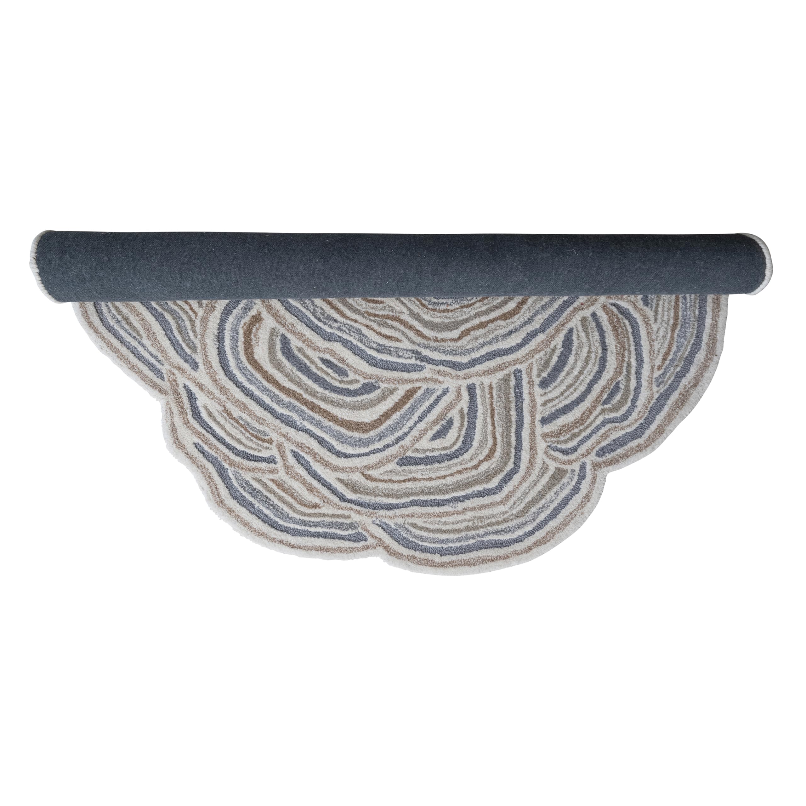 Bloomingville Round Wool and Cotton Tufted Organic Shaped Rug with Design, Grey and Cream Color - Image 4