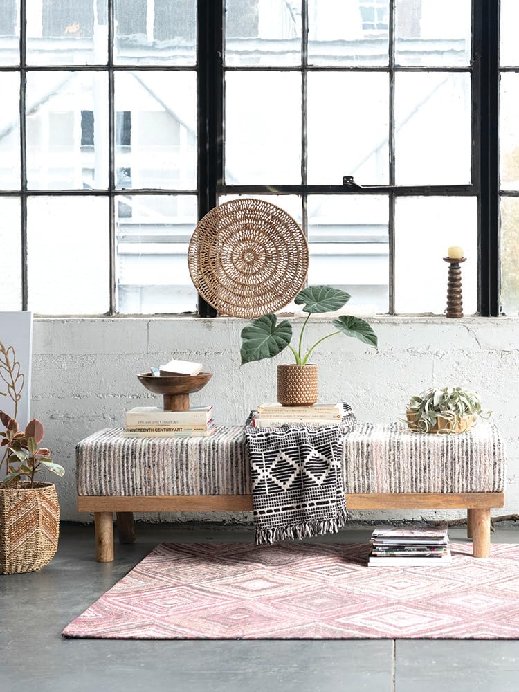 Bloomingville Soft Reclaimed Cotton Blend Throw with Diamond Pattern and Fringe, Black and Beige - Image 5